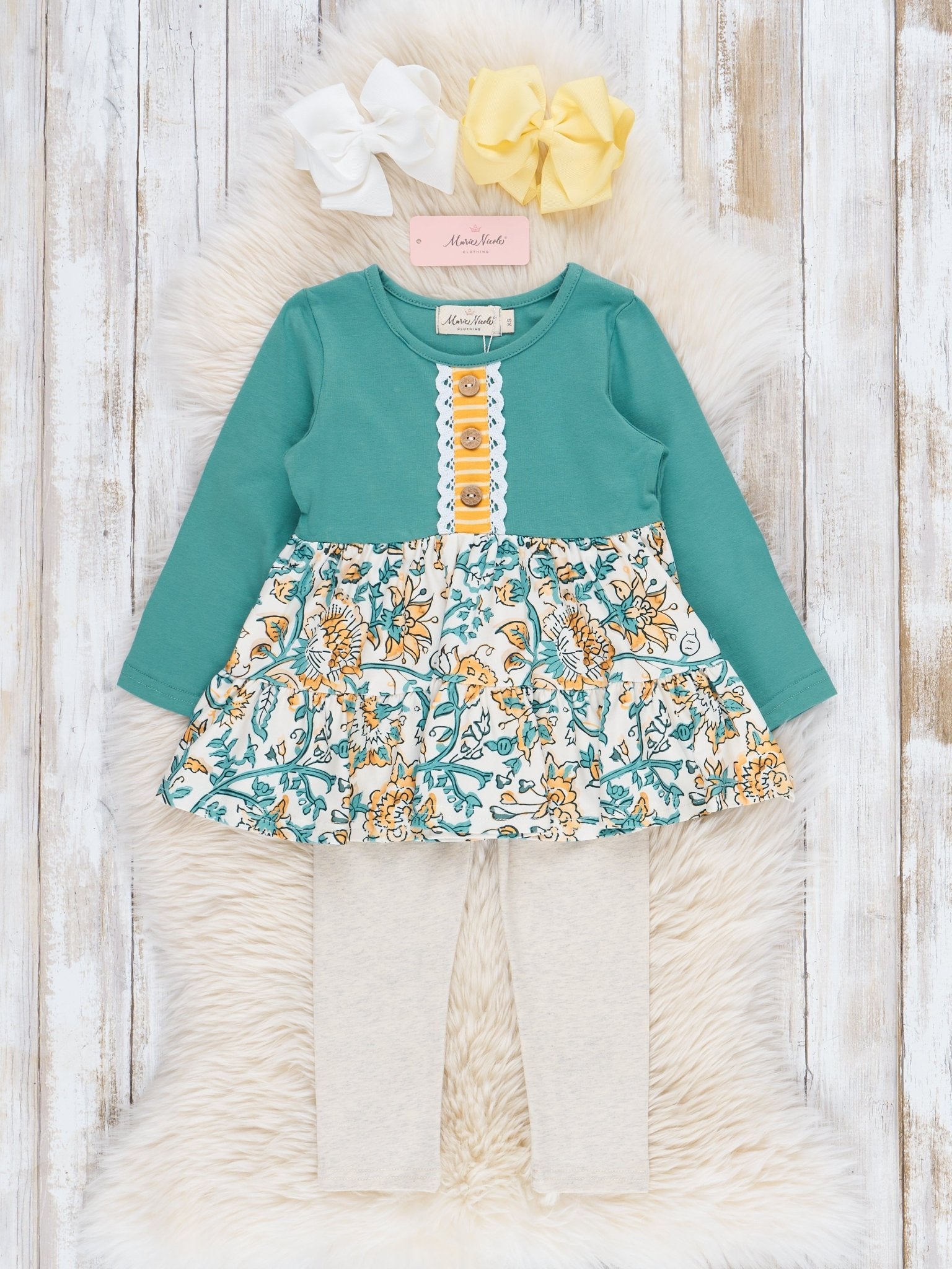 Turquoise Vintage Garden Ruffle Outfit - Marie Nicole Clothing
