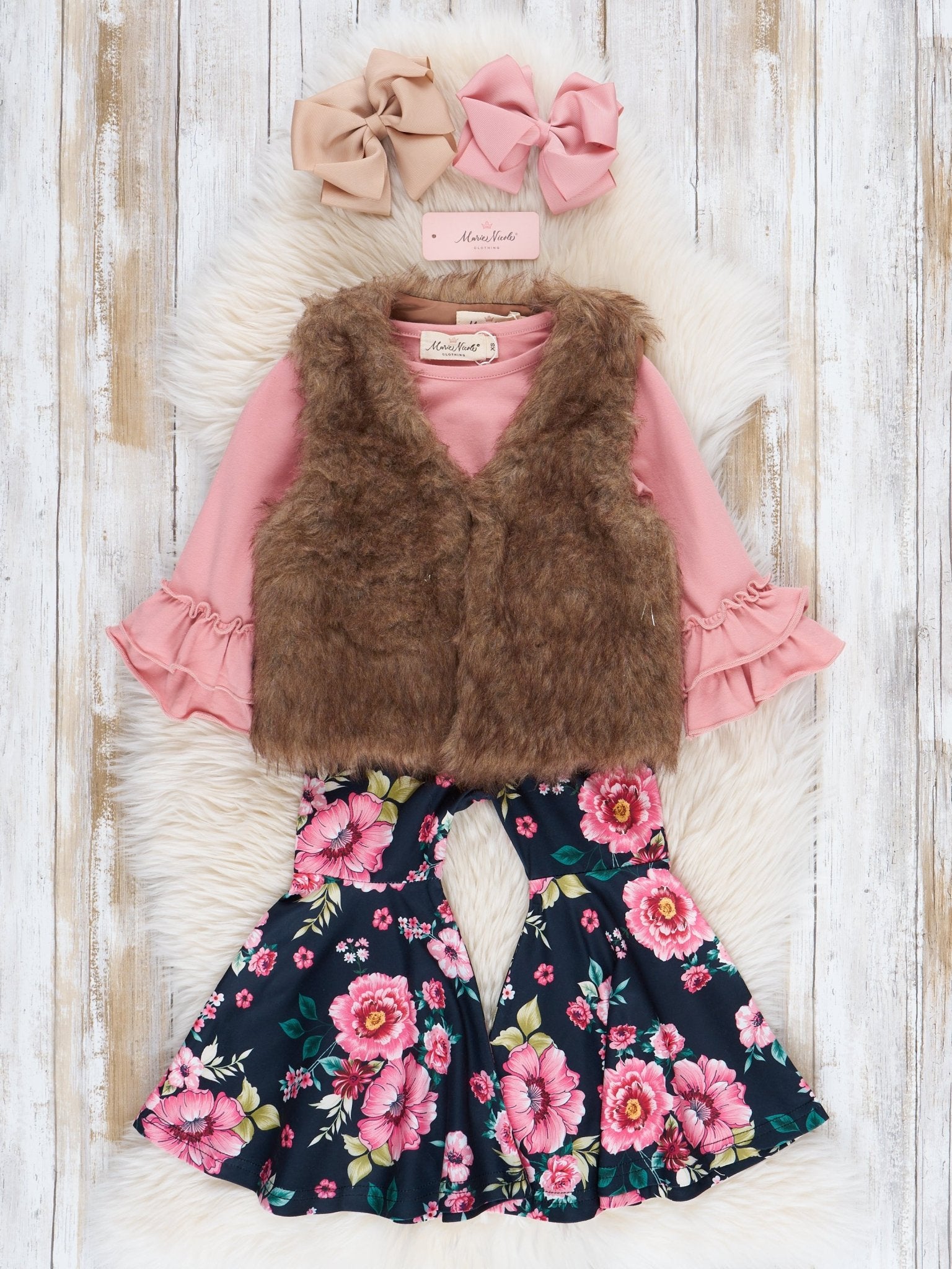 Pink Garden Bell Bottoms 3 Piece Set - Marie Nicole Clothing