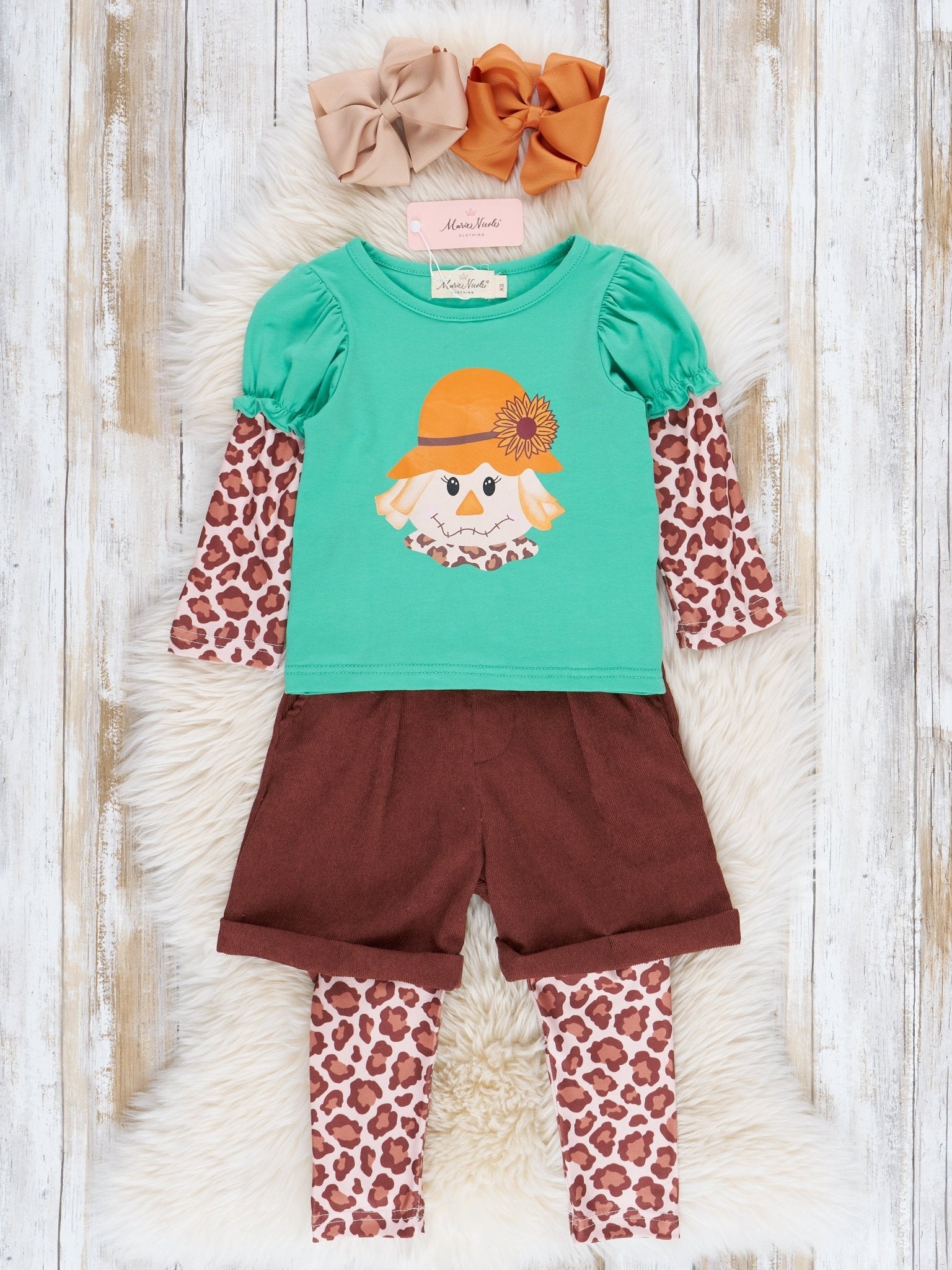 Green & Leopard Scarecrow Corduroy 3 Piece Set - Marie Nicole Clothing