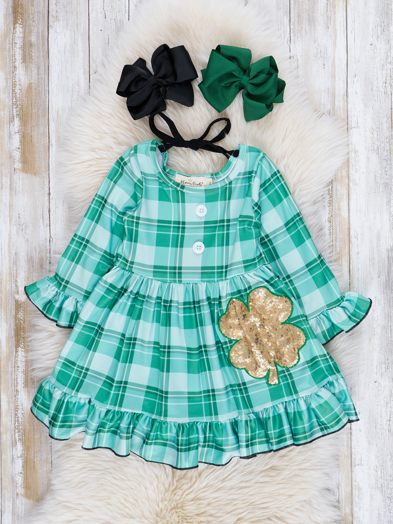 Green Sequin Shamrock Plaid Ruffle Dress Green Sequin Shamrock Plaid Ruffle Dress