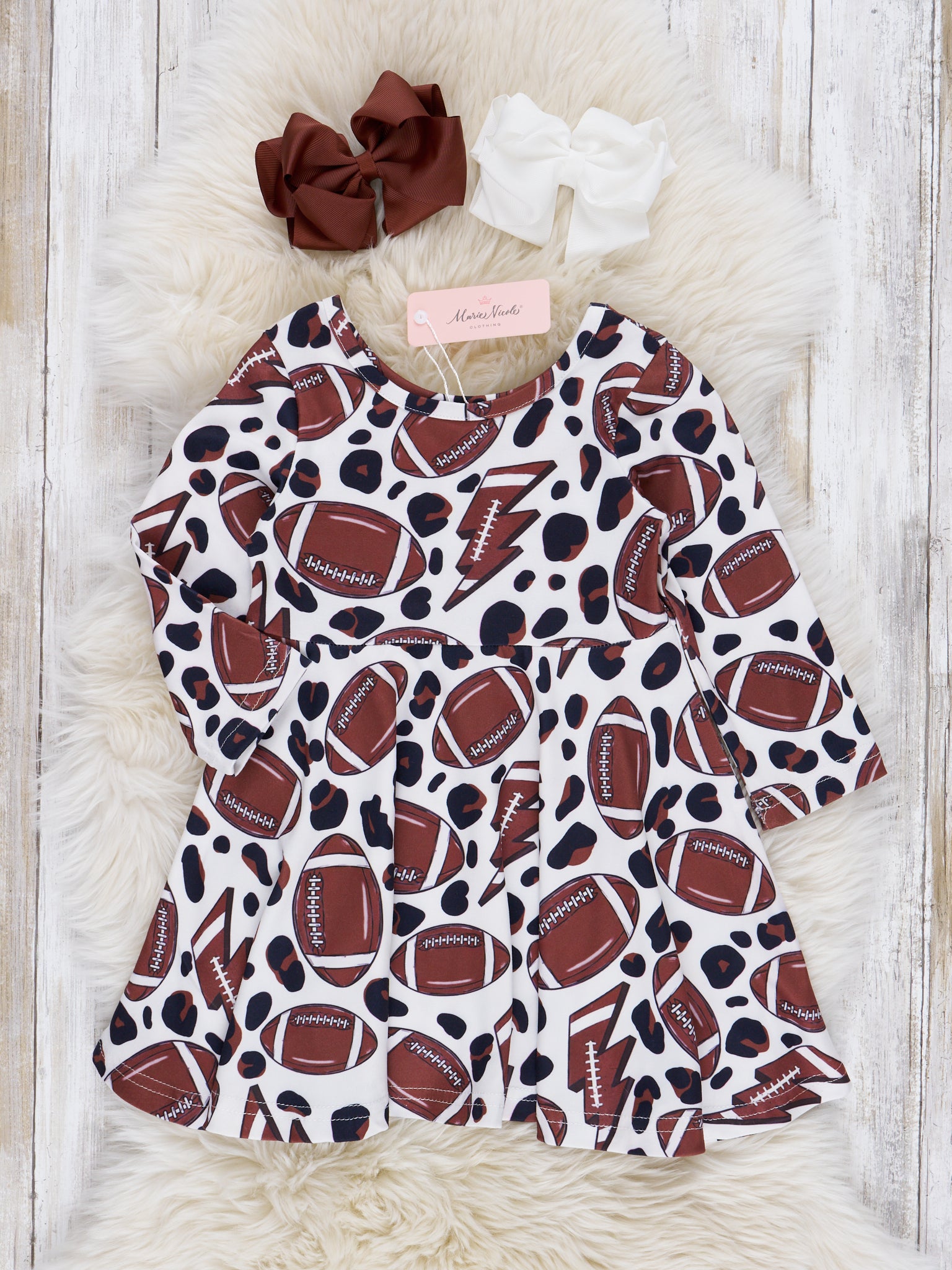 Chocolate Football Season Swing Dress - Marie Nicole Clothing Chocolate Football Season Swing Dress - Marie Nicole Clothing