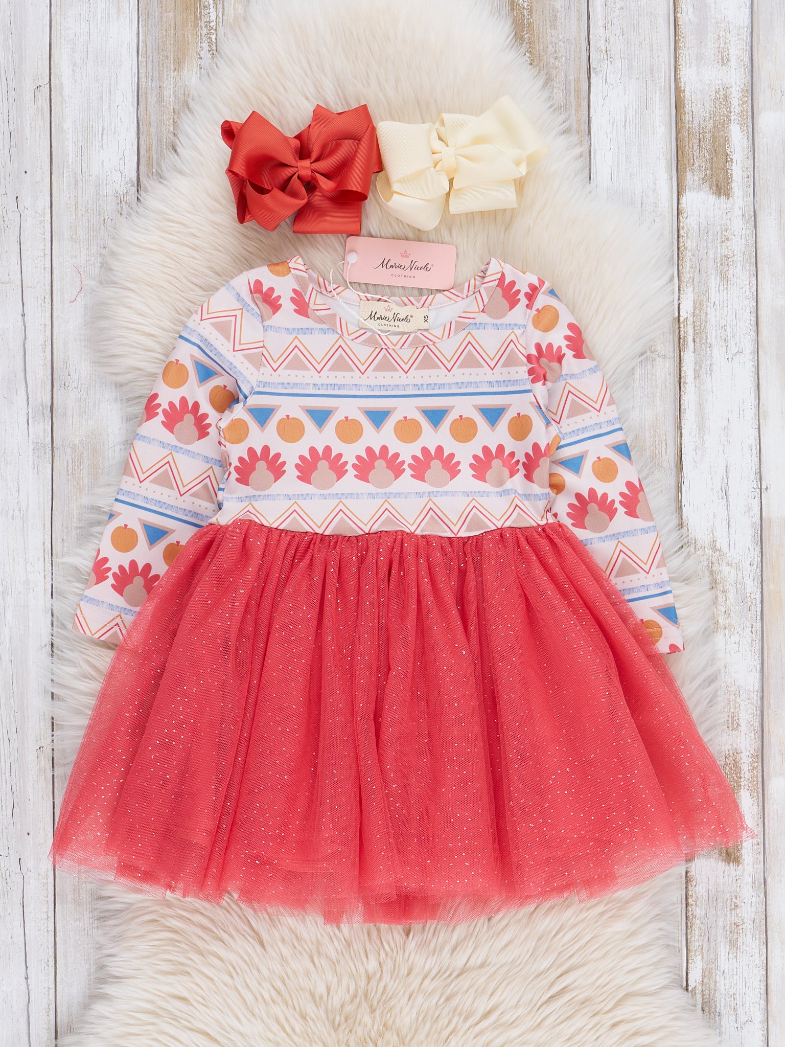 Turkey Harvest Sparkle Tulle Dress - Marie Nicole Clothing