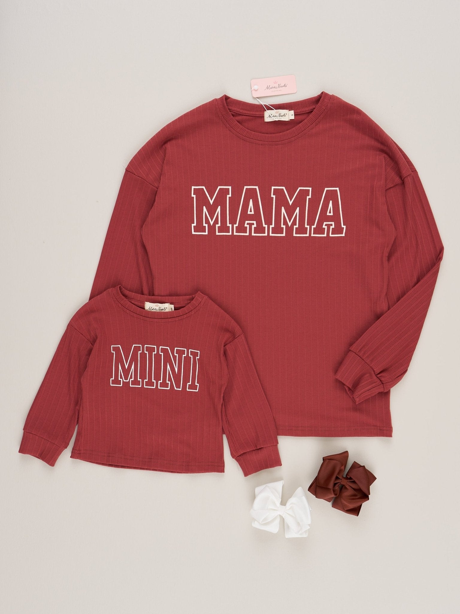 Mom & Me Berry "Mama/Mini" Ribbed Shirt - Marie Nicole Clothing