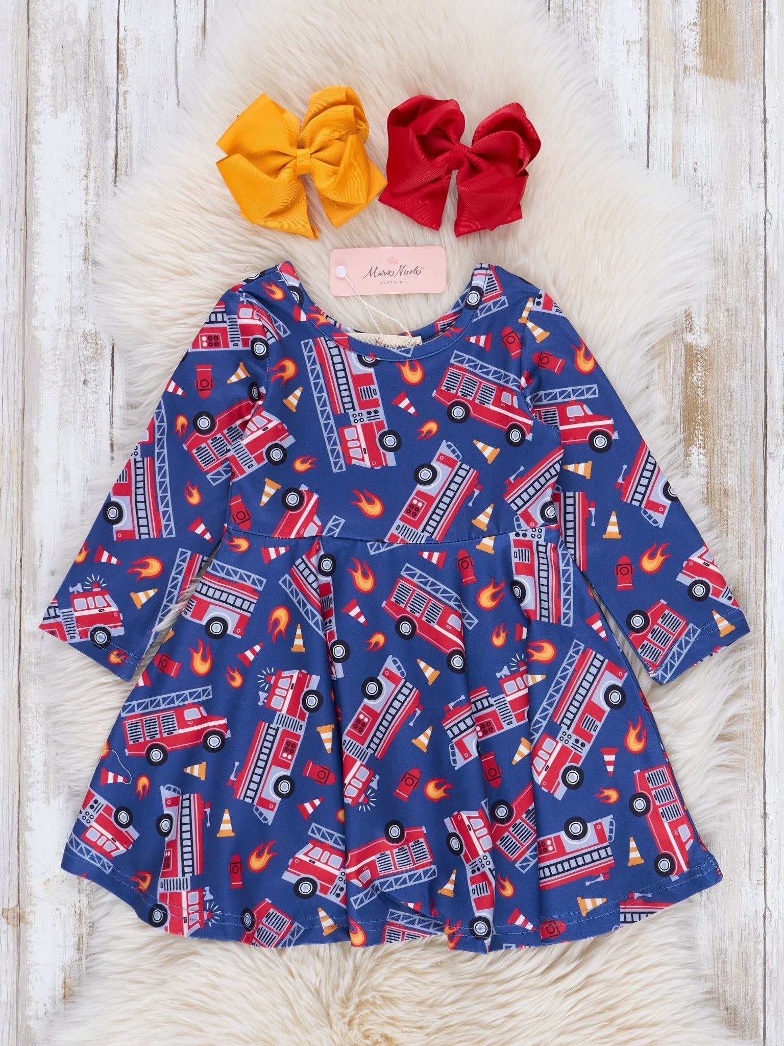 Navy Fire Engine Swing Dress - Marie Nicole Clothing
