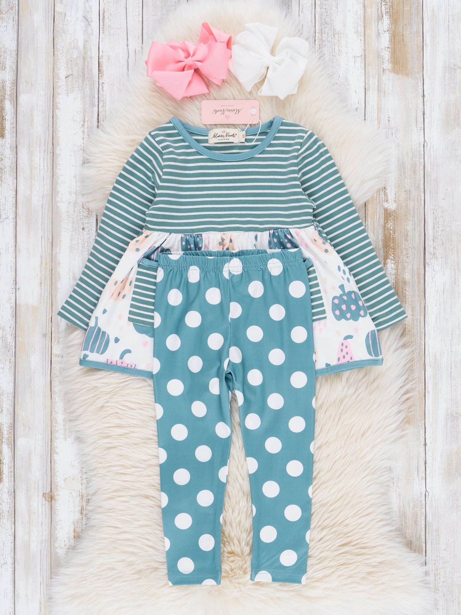 Deep Teal Doodle Pumpkins Outfit - Marie Nicole Clothing