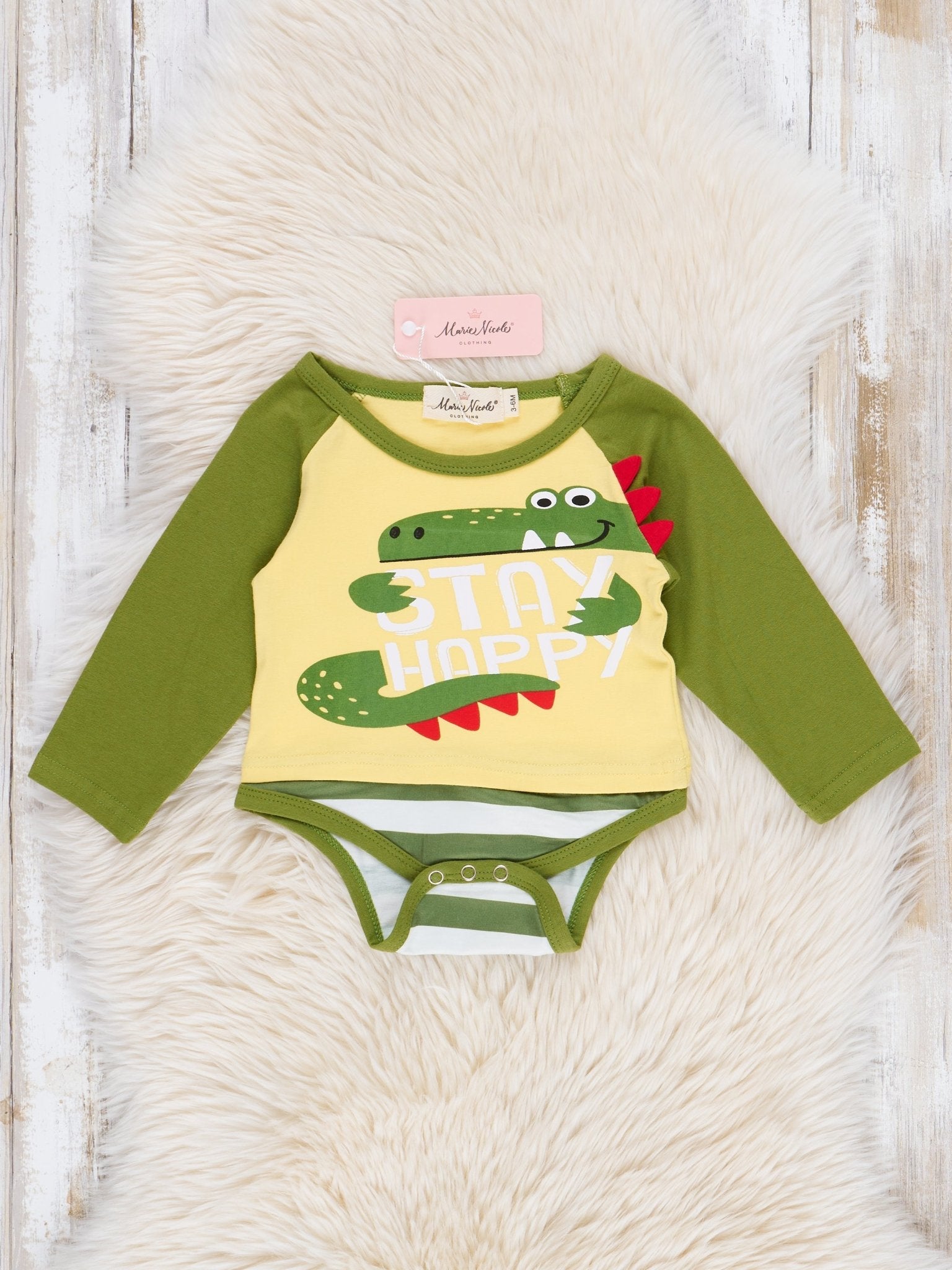Bright Green Alligator Raglan Romper Outfit - Marie Nicole Clothing