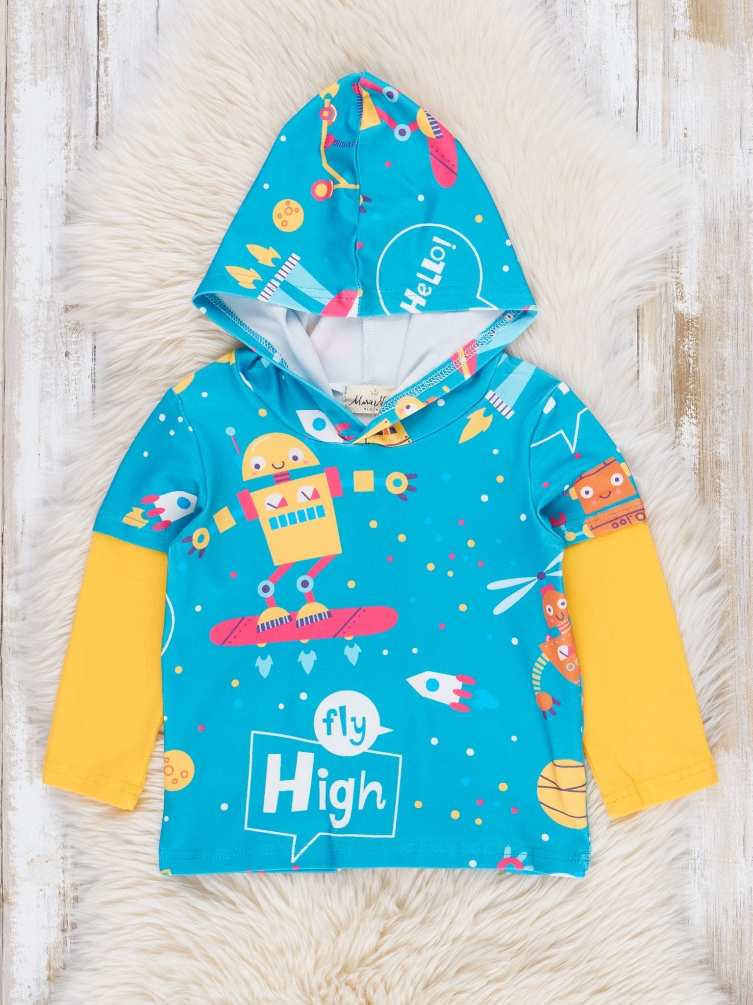 Turquoise & Yellow Space Raglan Hoodie - Marie Nicole Clothing