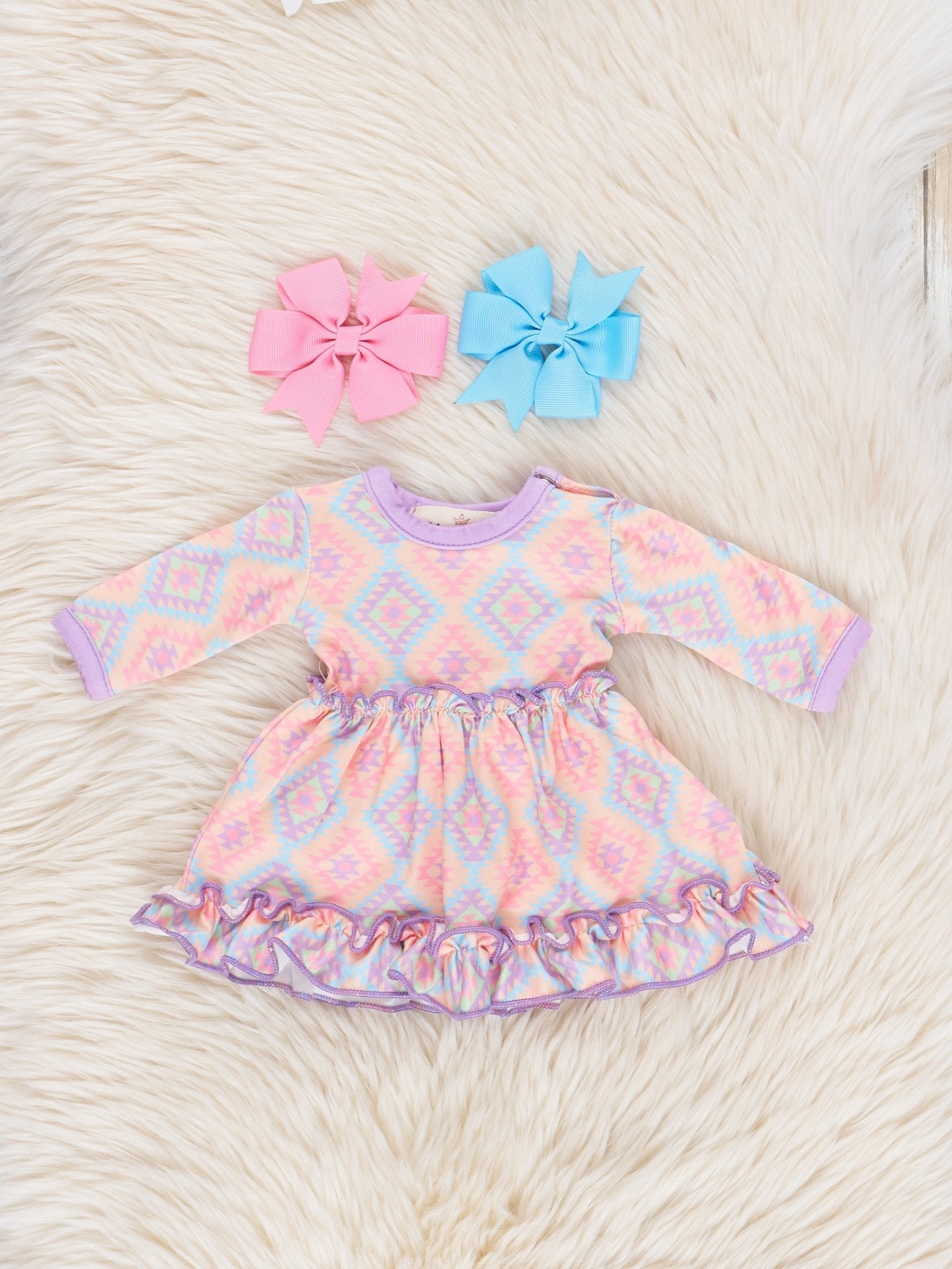 Bright Neon Boho Ruffle 18 inch Doll Dress - Marie Nicole Clothing