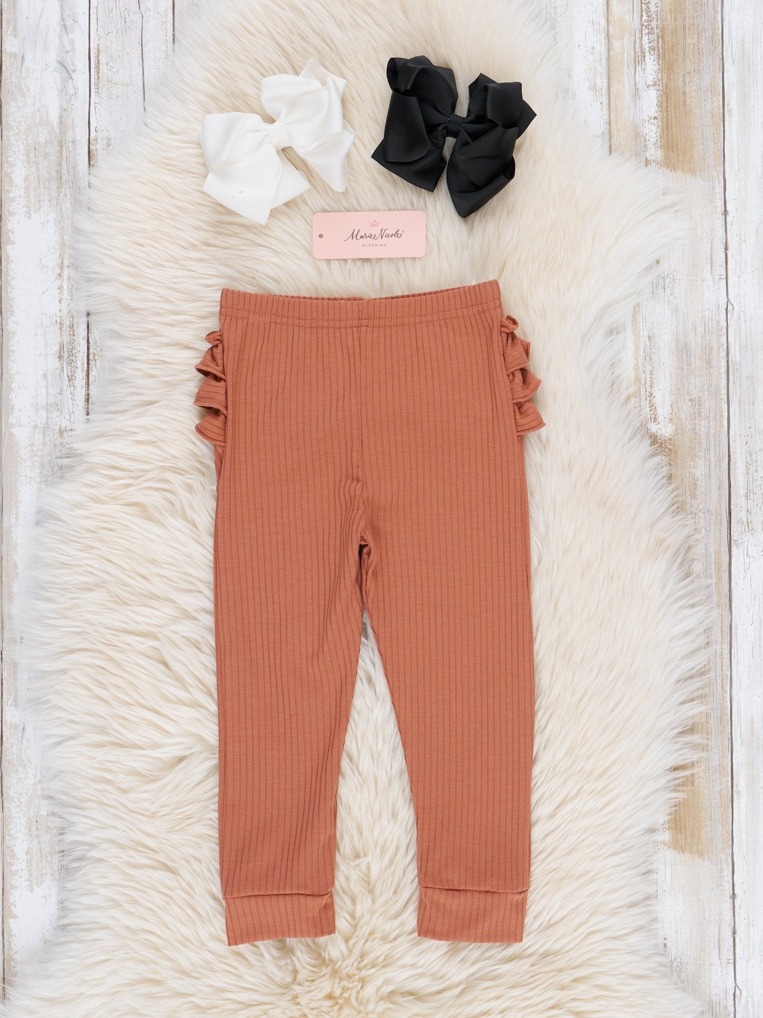 Copper Ribbed Ruffle Butt Leggings - Marie Nicole Clothing