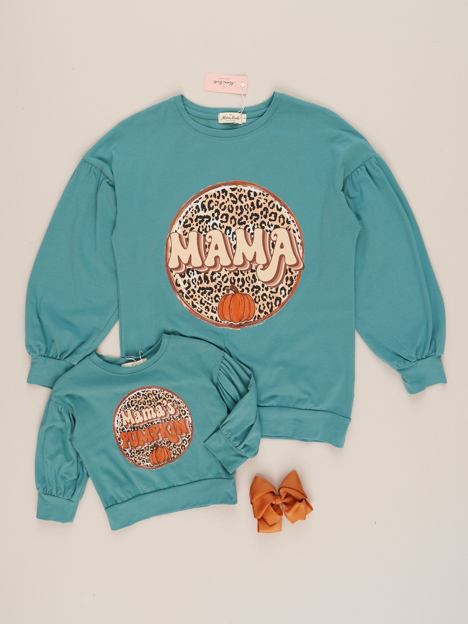 Mom & Me Turquoise & Leopard Pumpkin Shirt - Marie Nicole Clothing