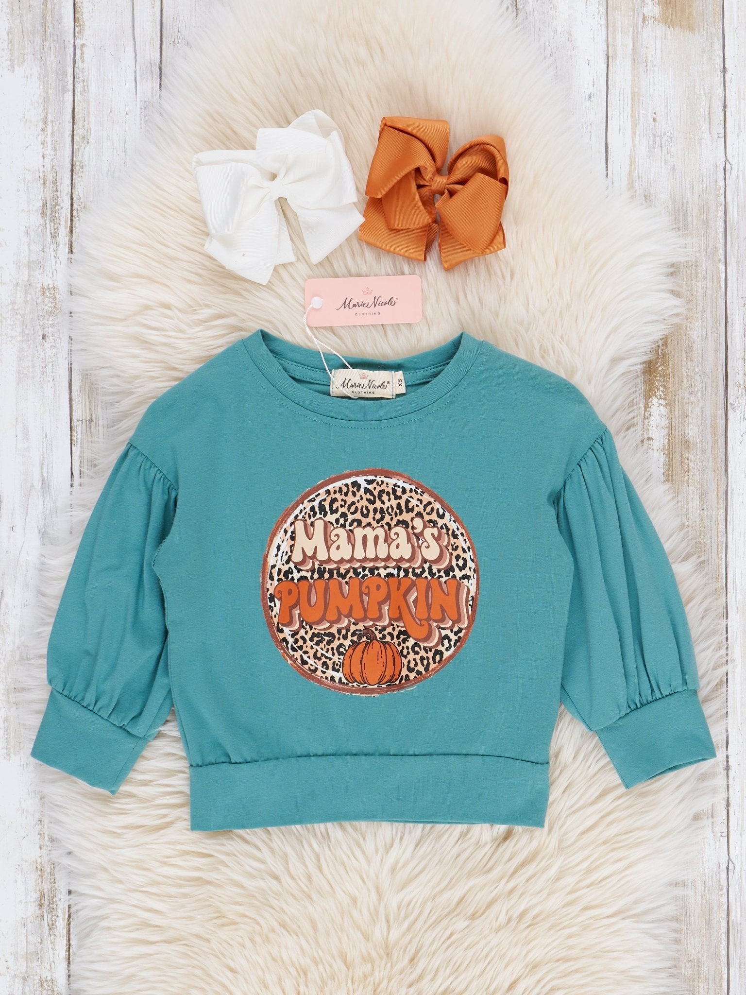 Mom & Me Turquoise & Leopard Pumpkin Shirt - Marie Nicole Clothing