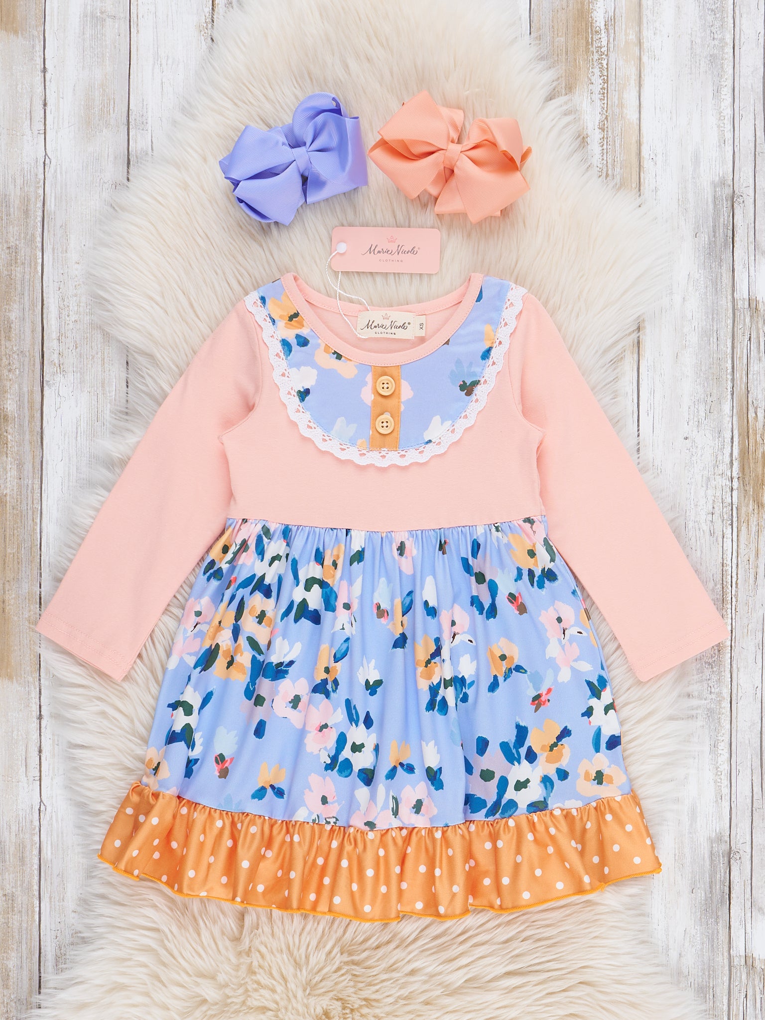 Fall Floral Ruffle Lace Dress - Marie Nicole Clothing XS(18/24mos) Fall Floral Ruffle Lace Dress - Marie Nicole Clothing XS(18/24mos)