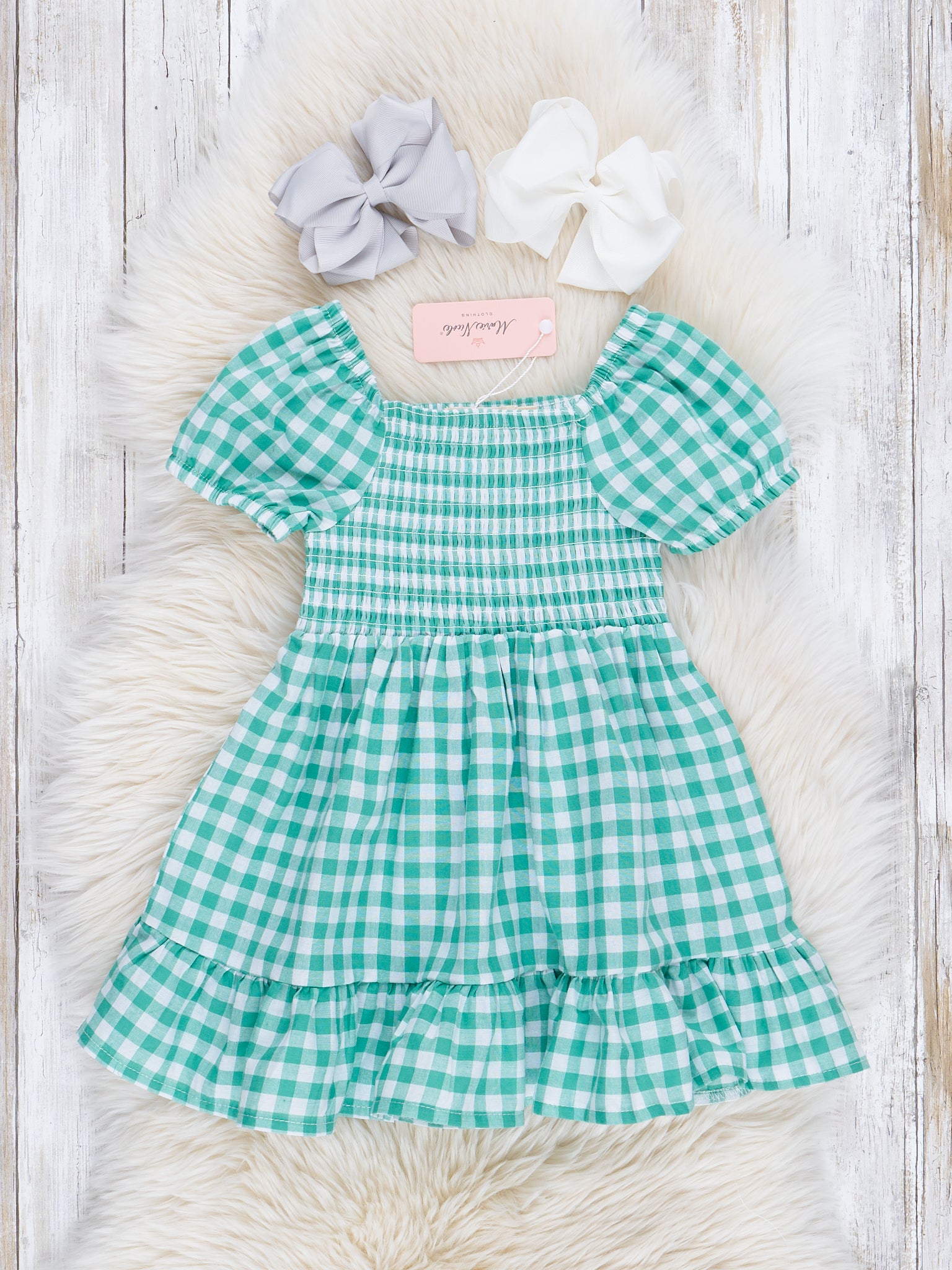 Green Gingham Smocked Ruffle Dress Green Gingham Smocked Ruffle Dress