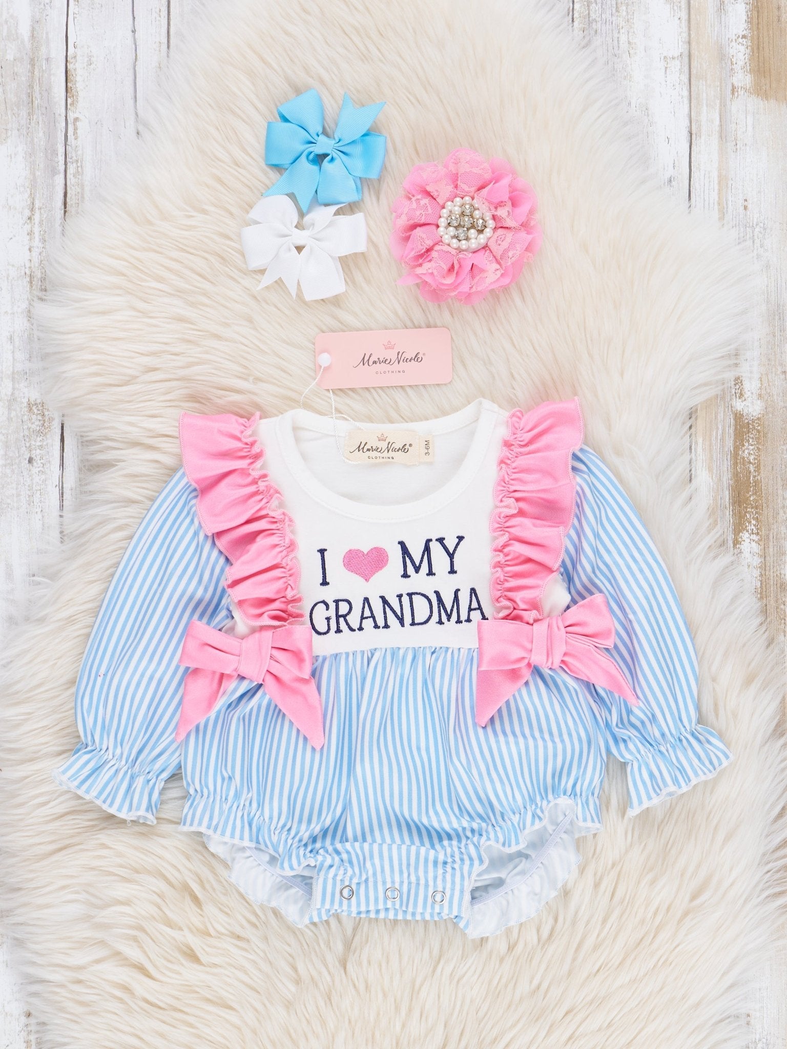Blue Stripe Family Love Ruffle Bubble Romper - Marie Nicole Clothing