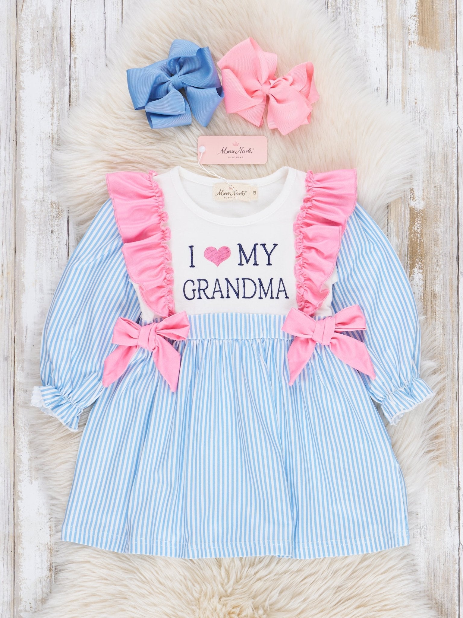 Kids Girl Graphics Dress Blue Stripe Family Love Ruffle Dress Marie Nicole XXL(6yrs) Kids Girl Graphics Dress Blue Stripe Family Love Ruffle Dress Marie Nicole XXL(6yrs)