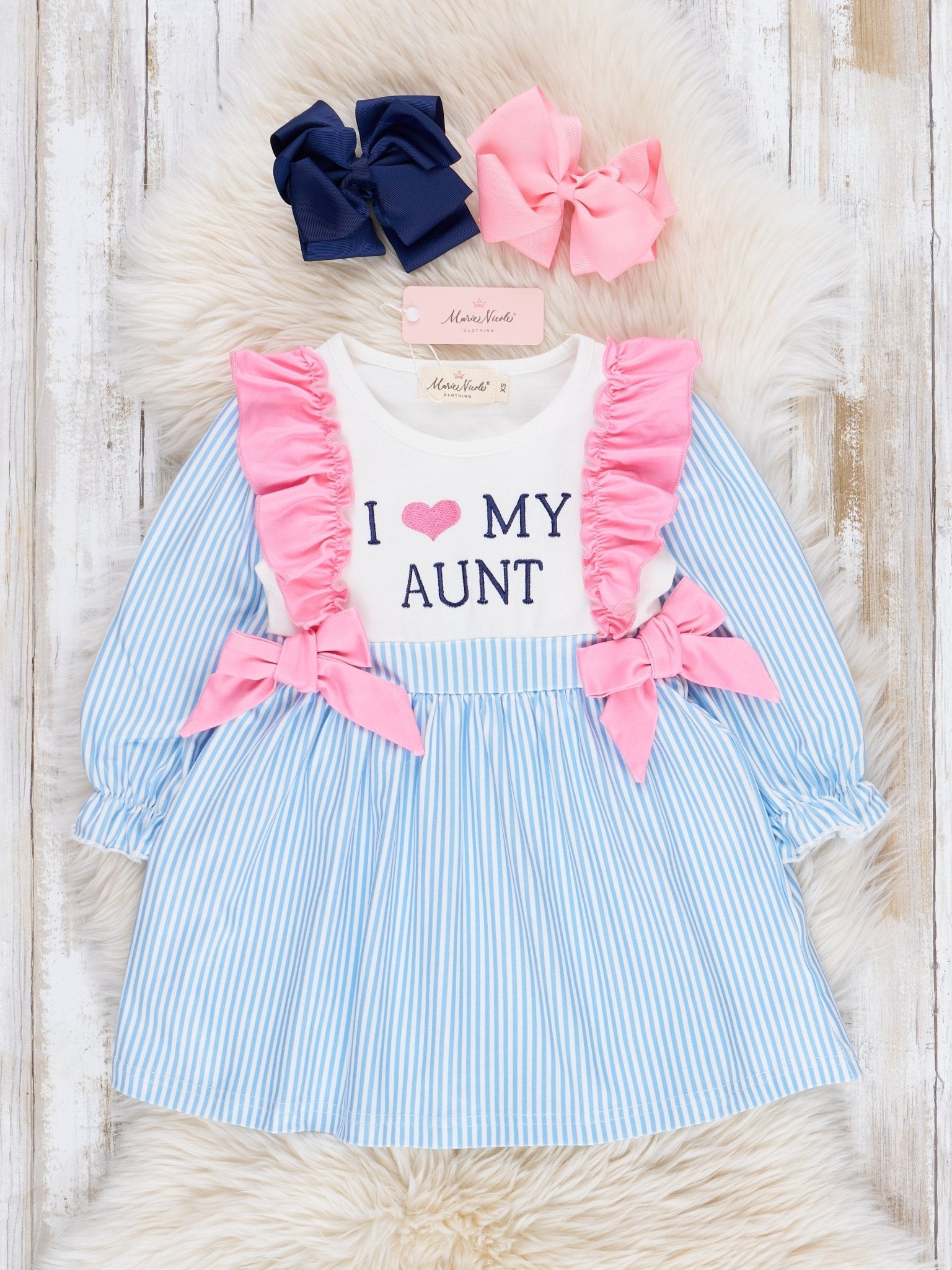 Blue Stripe Family Love Ruffle Dress - Marie Nicole Clothing