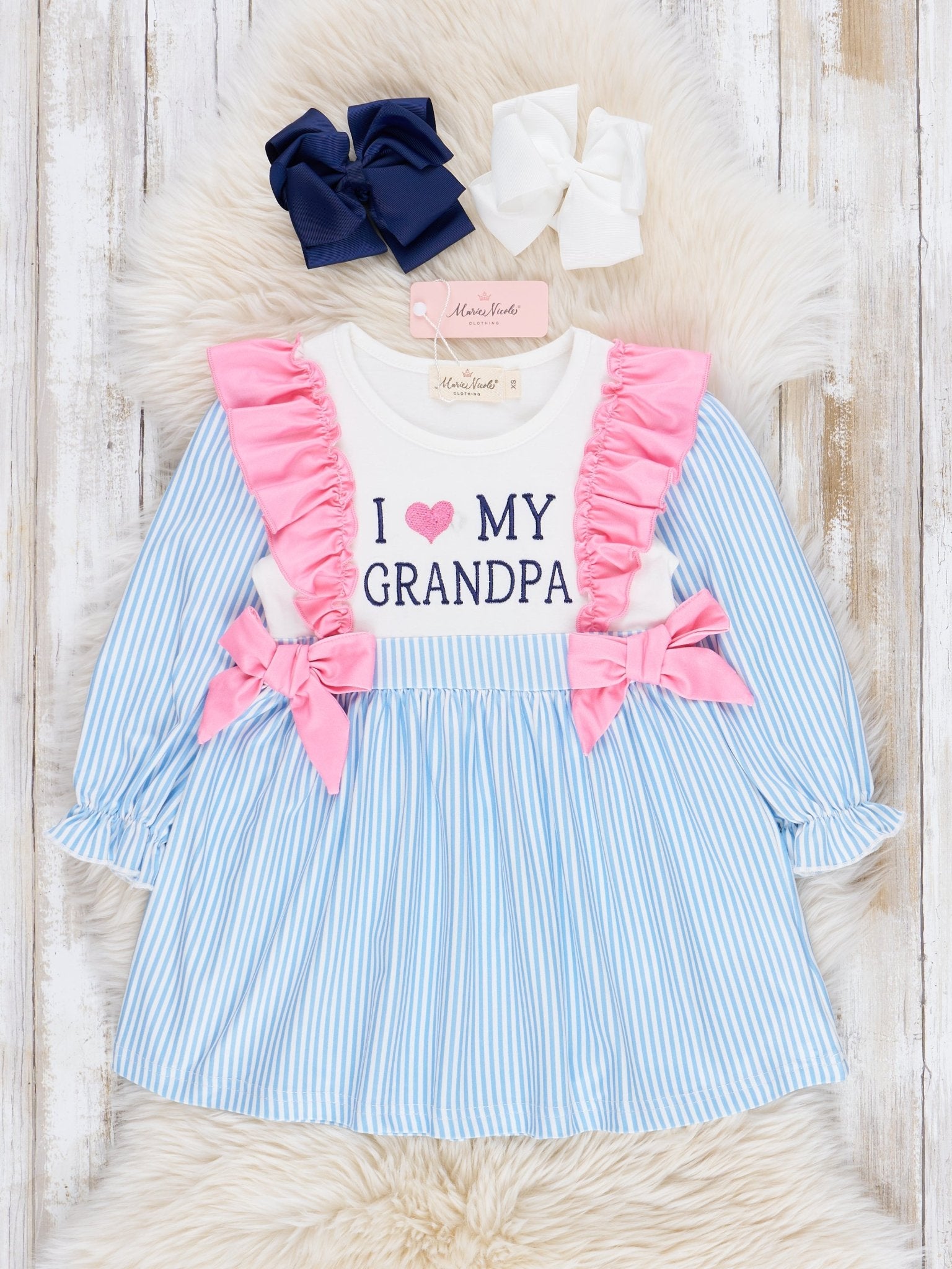 Blue Stripe Family Love Ruffle Dress - Marie Nicole Clothing