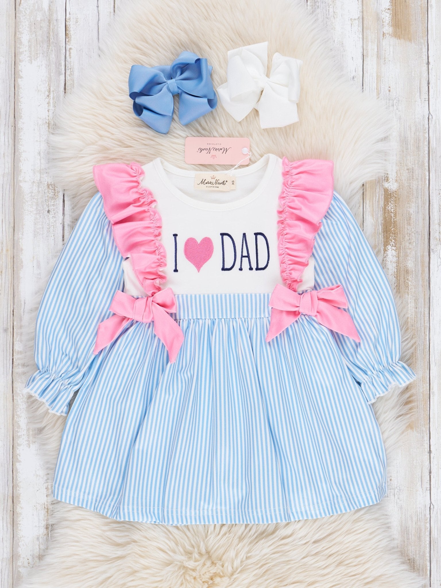 Blue Stripe Family Love Ruffle Dress - Marie Nicole Clothing