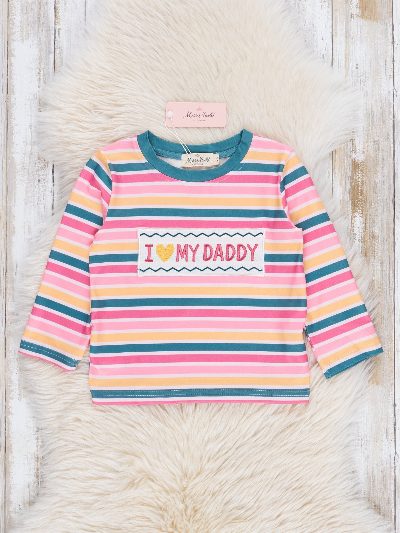Pink Striped Smocked Dad Love Shirt - Marie Nicole Clothing