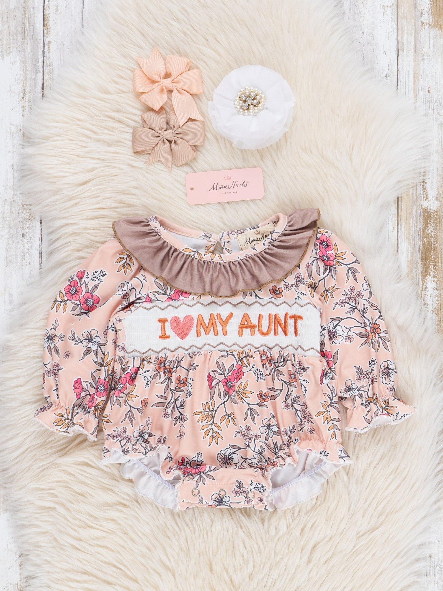 Orange Floral Smocked Aunt Love Bubble Romper - Marie Nicole Clothing