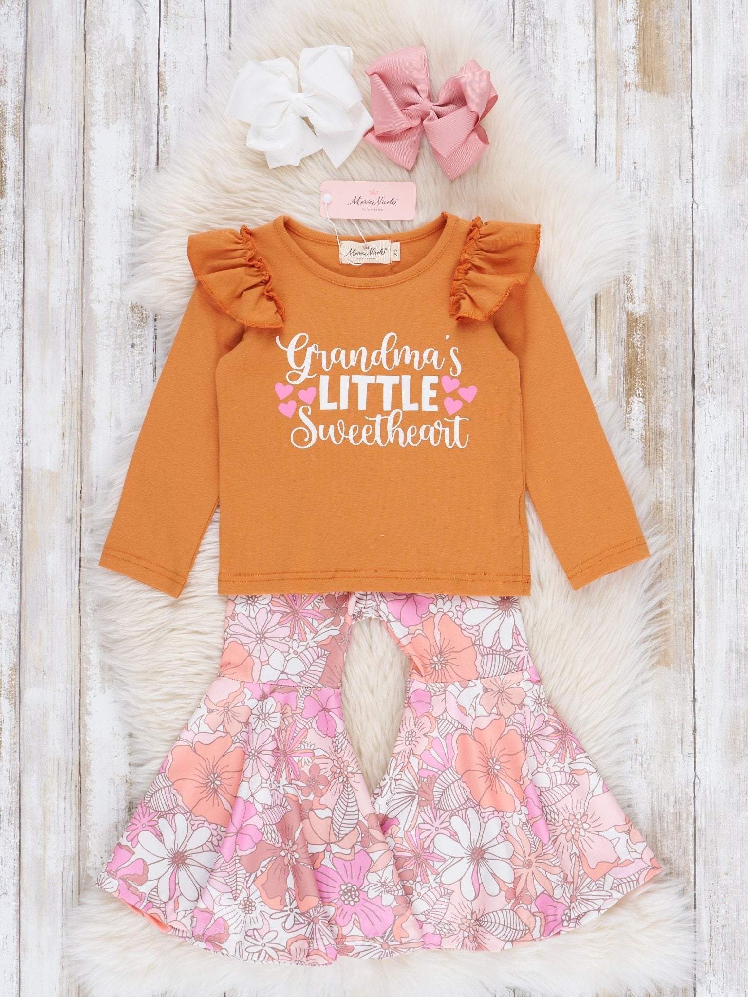 Orange "Grandma's Little Sweetheart" Bell Bottom Outfit - Marie Nicole Clothing