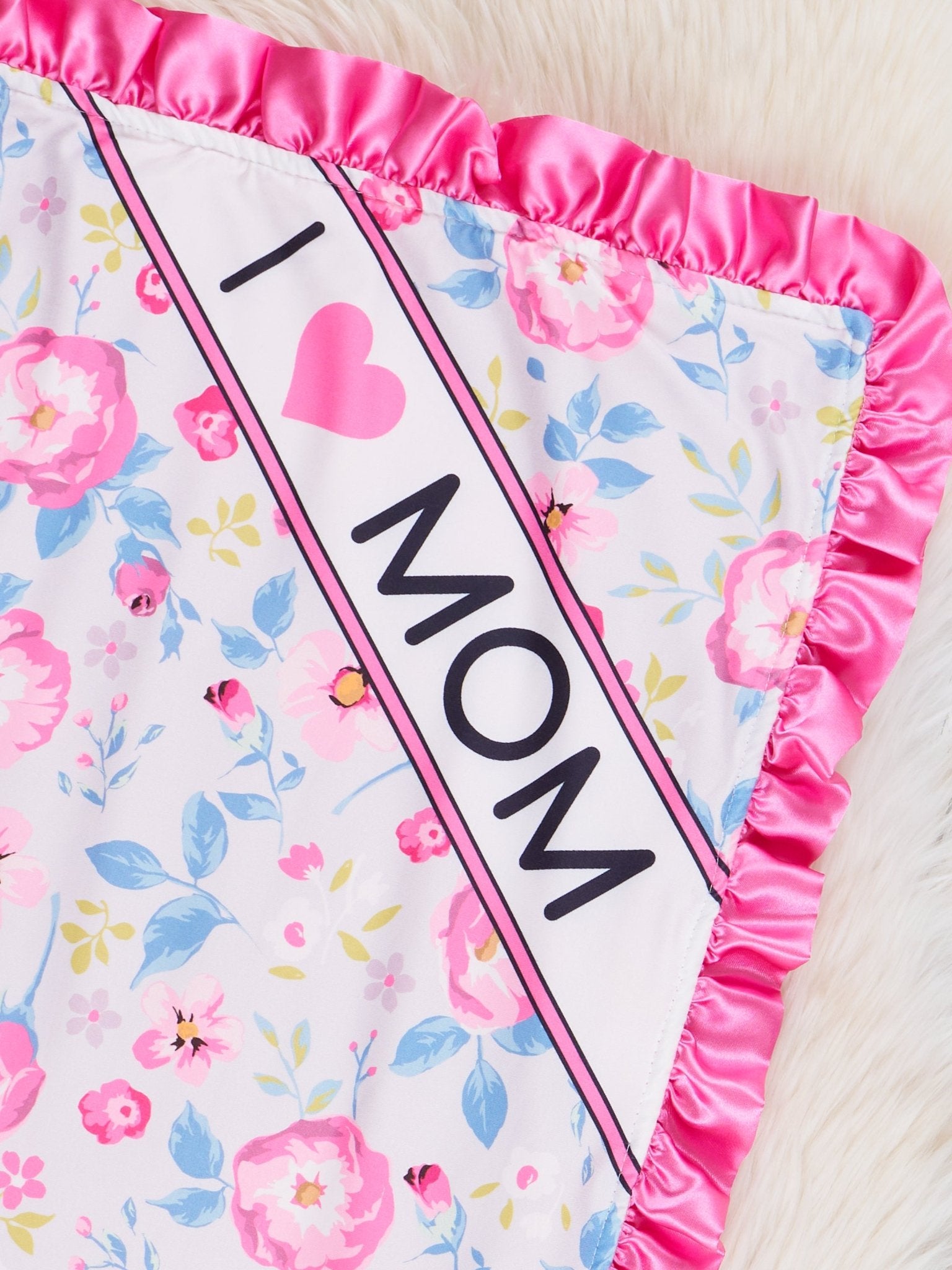 Sweet Pink Floral Mom Love Ruffle Minky Blanket - Marie Nicole Clothing