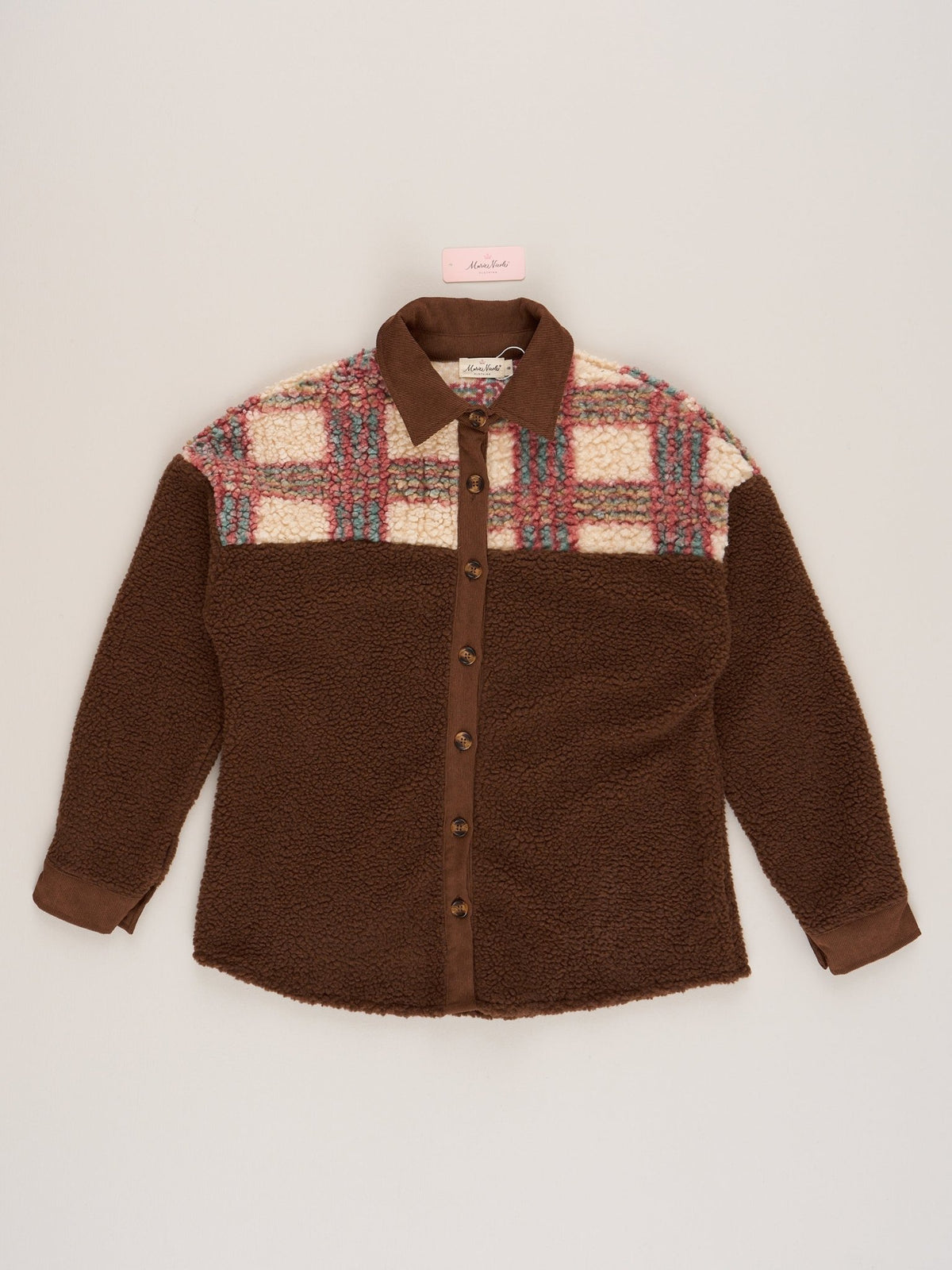 Mom & Me Brown & Plaid Teddy Shacket - Marie Nicole Clothing