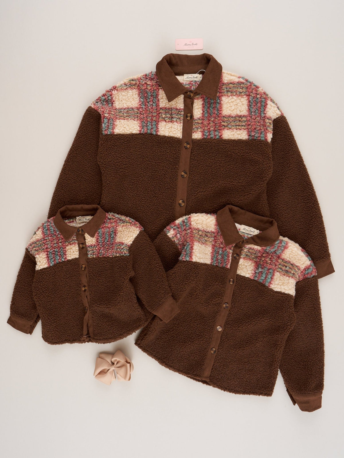 Mom & Me Brown & Plaid Teddy Shacket - Marie Nicole Clothing