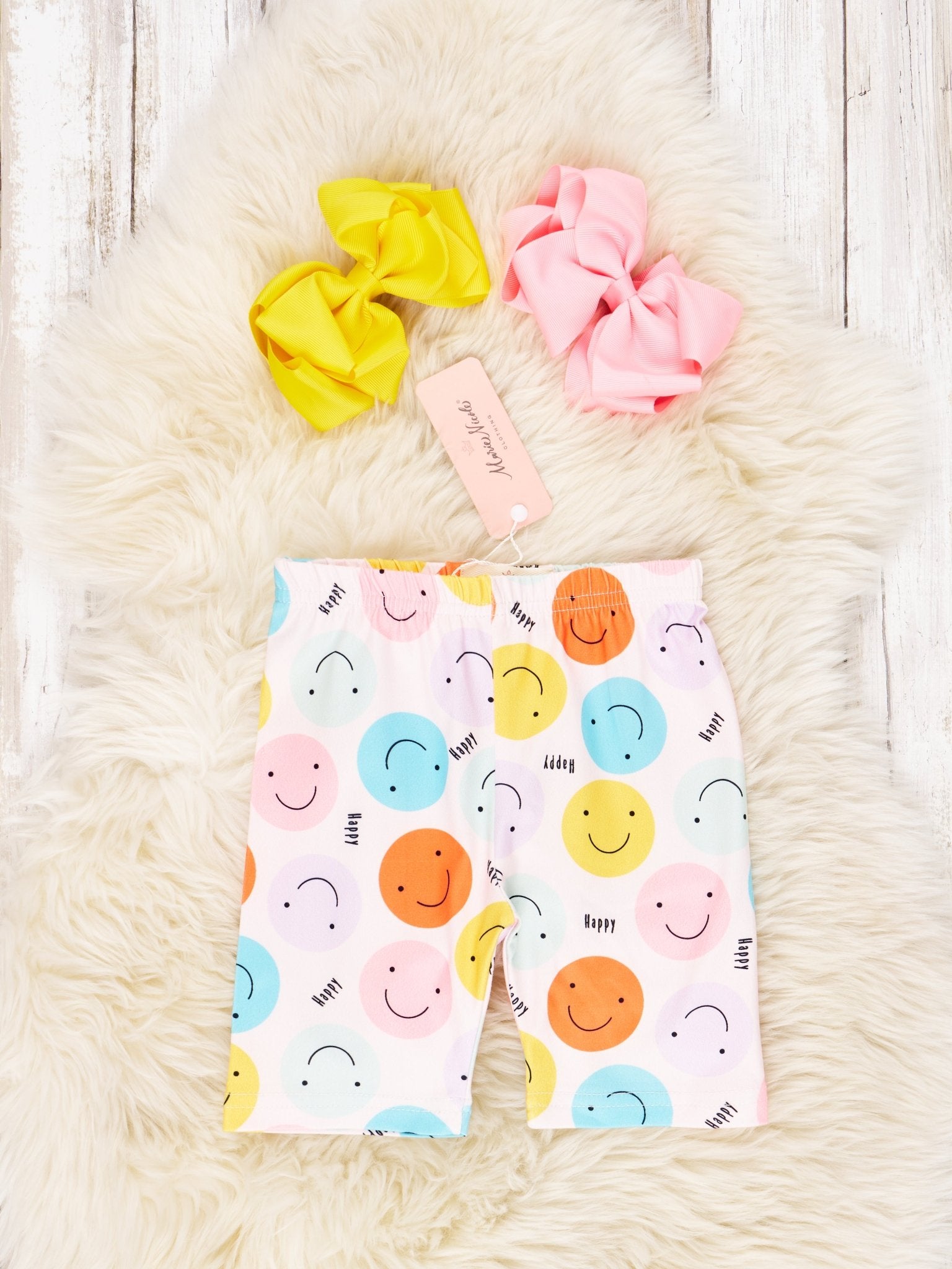 Smiley "Happy" Long Biker Shorts - Marie Nicole Clothing