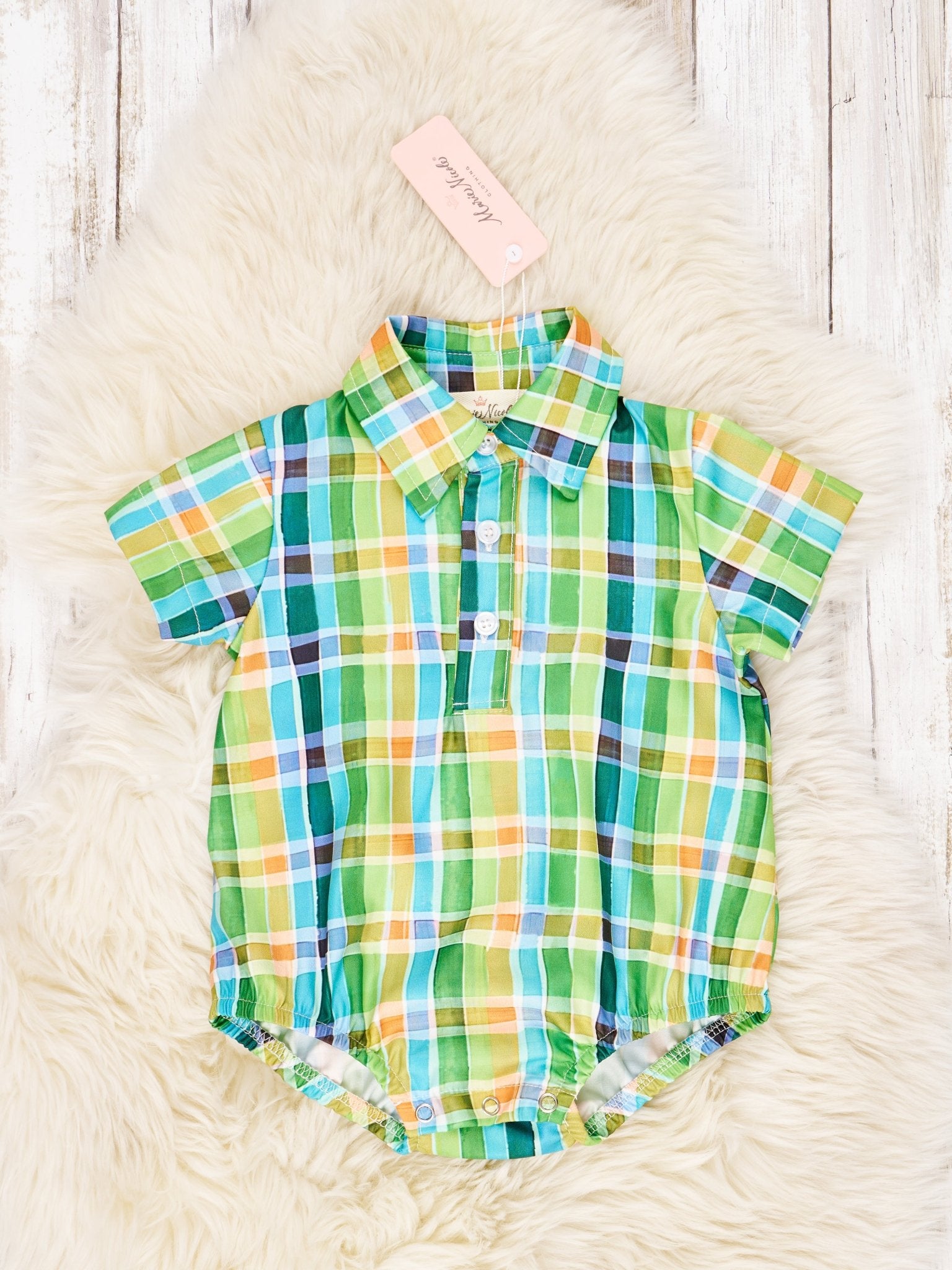 Summer Plaid Polo Romper - Marie Nicole Clothing