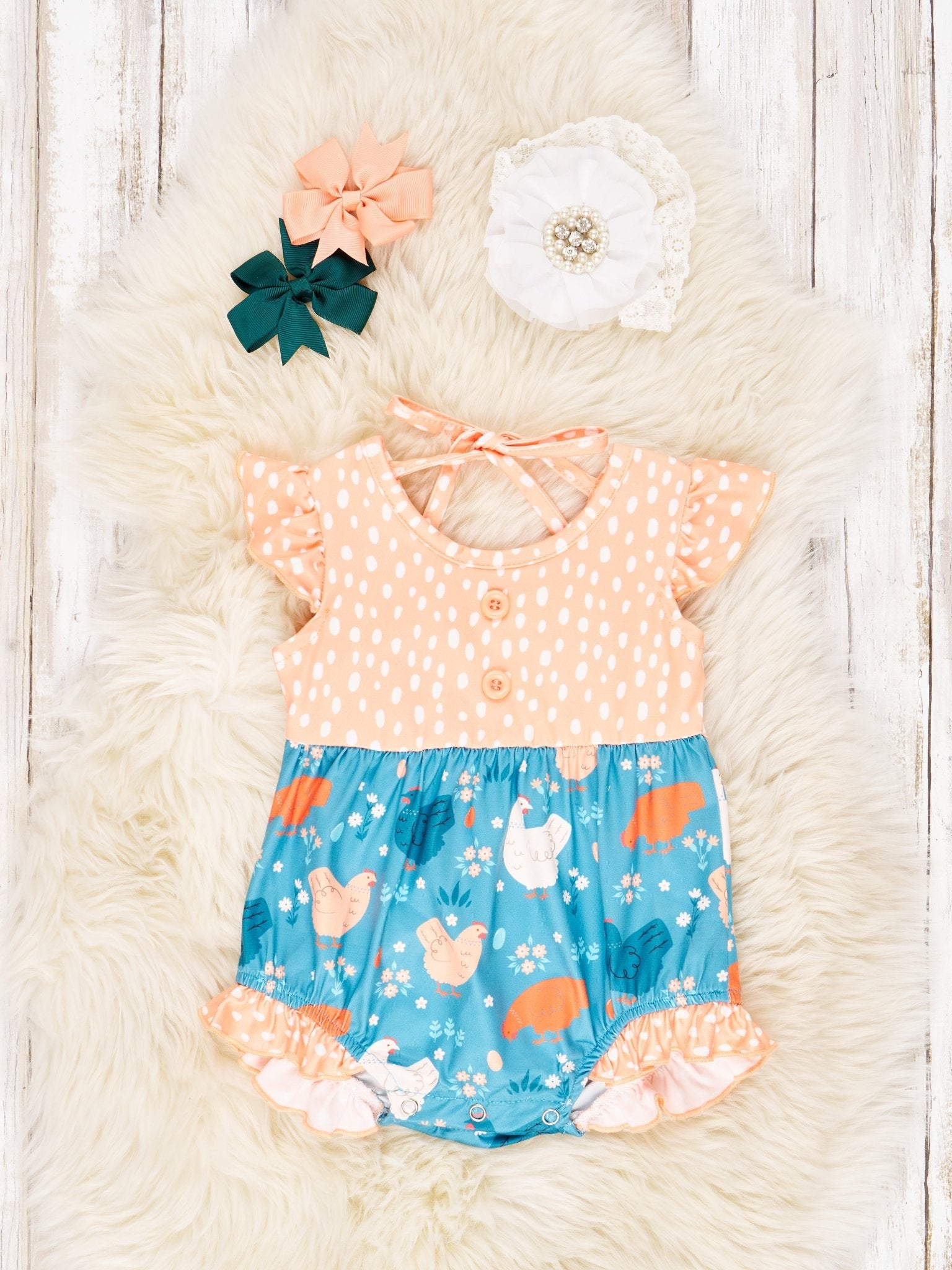 Summer Chicken Ruffle Bubble Romper - Marie Nicole Clothing