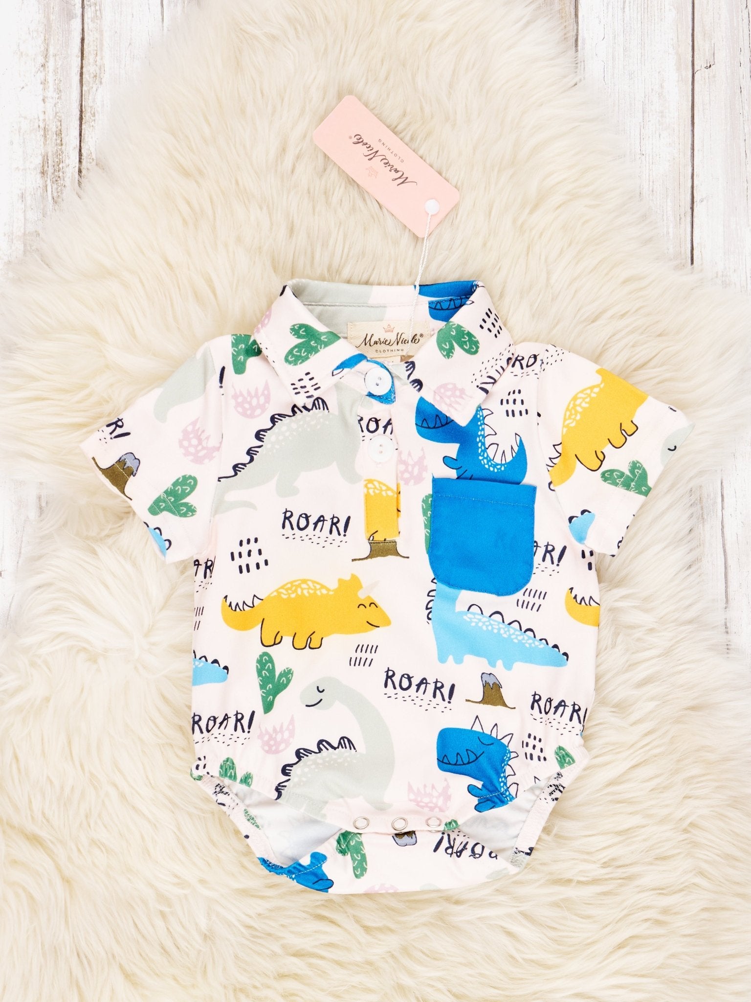 "ROAR" Dino Polo Romper - Marie Nicole Clothing