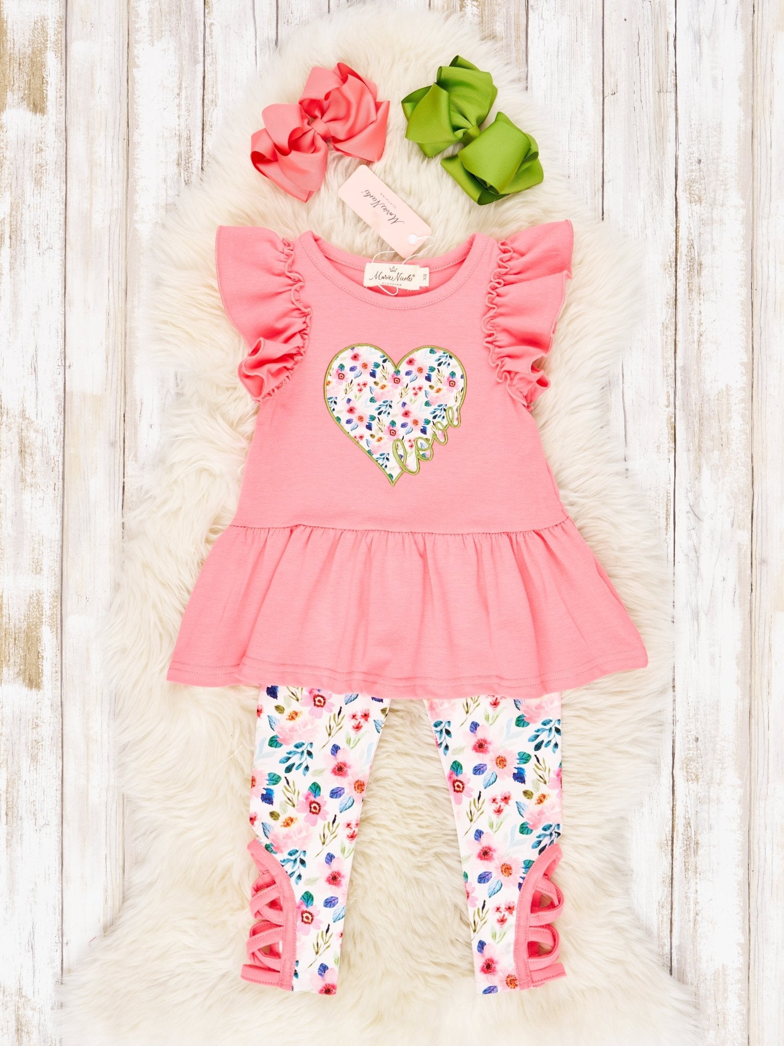 Floral Heart Ruffle Outfit - Marie Nicole Clothing