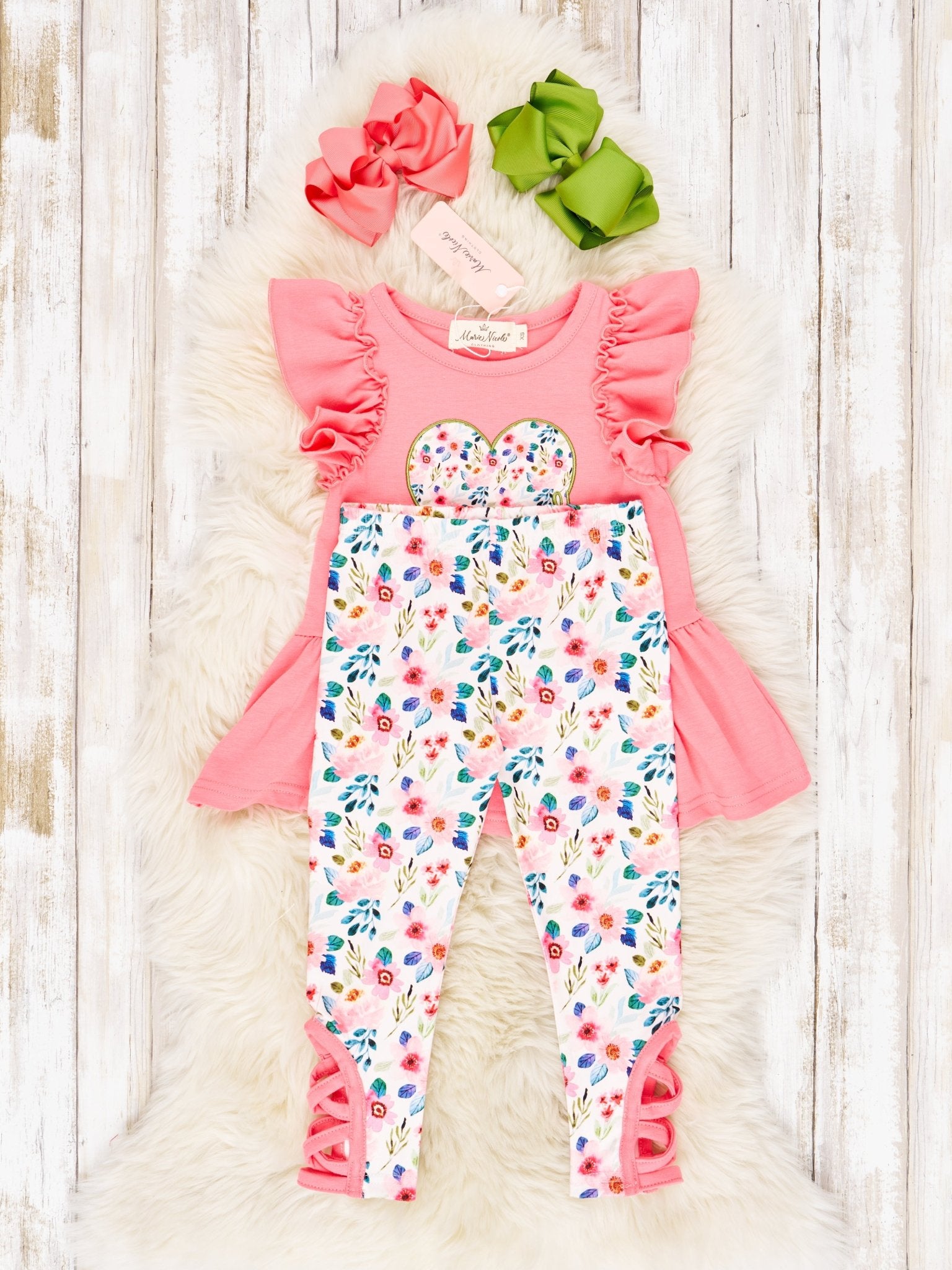 Floral Heart Ruffle Outfit - Marie Nicole Clothing