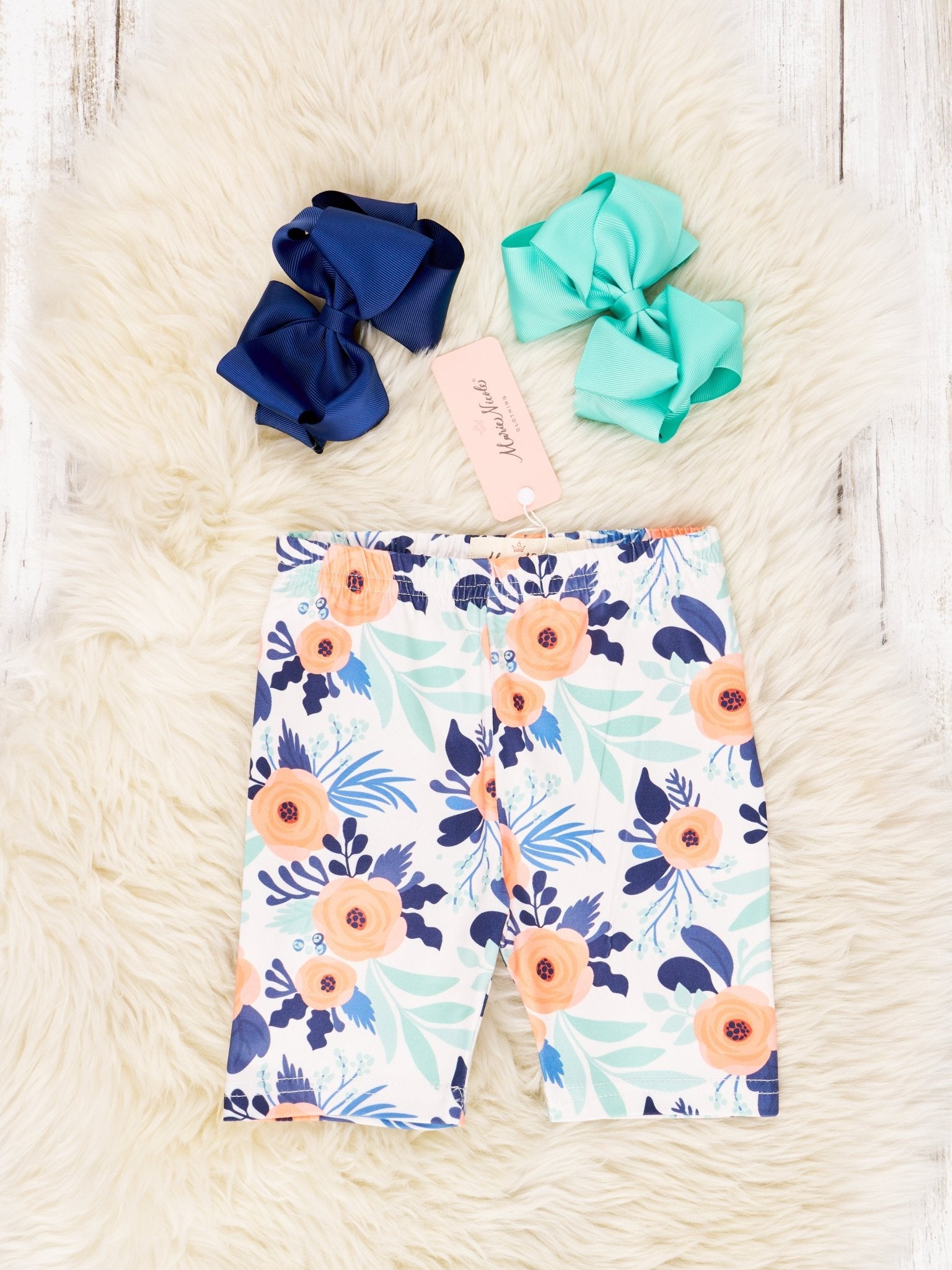 Orange Floral Long Biker Shorts - Marie Nicole Clothing