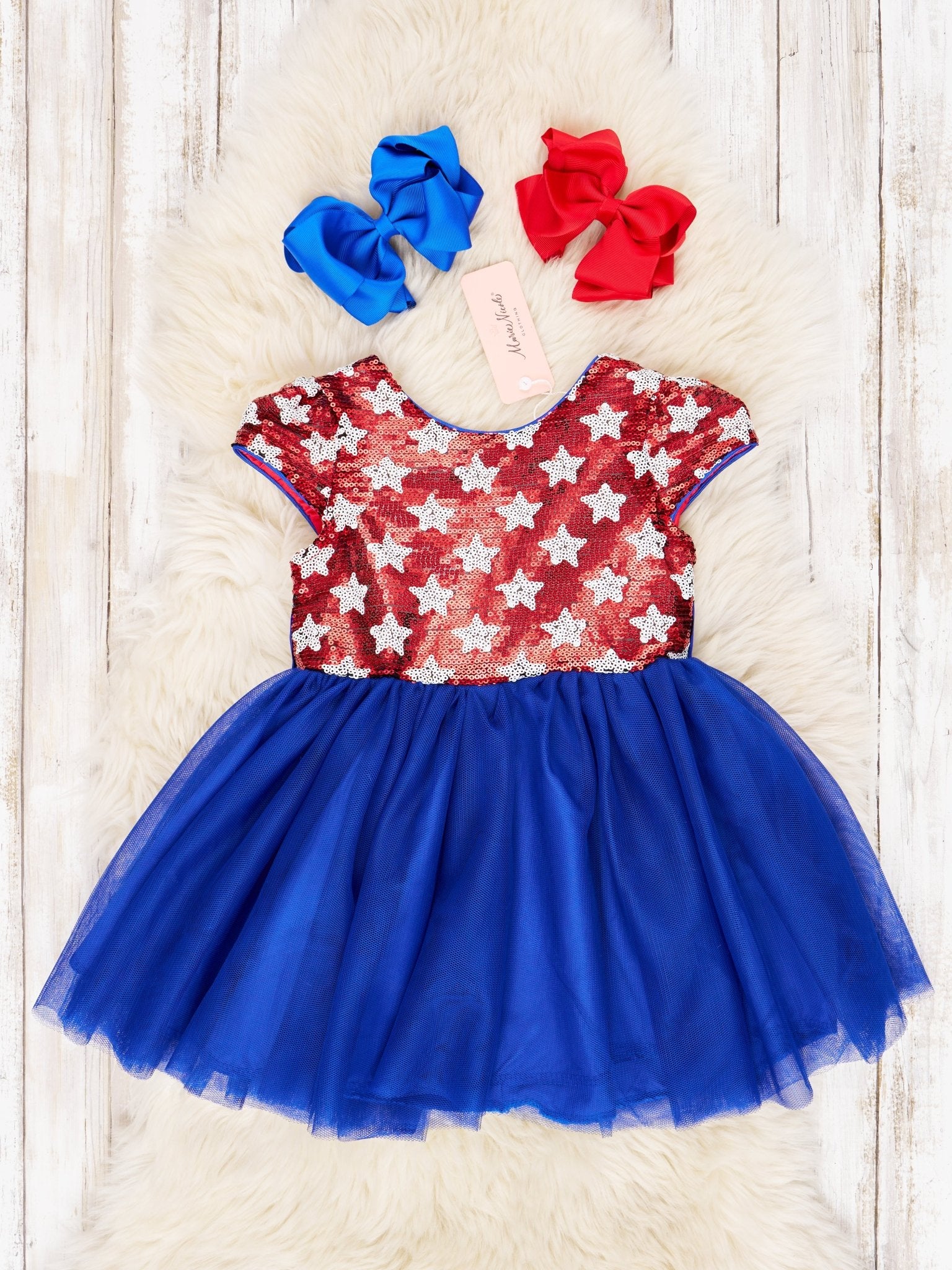 Stars & Stripes Sequin Blue Tulle Dress - Marie Nicole Clothing