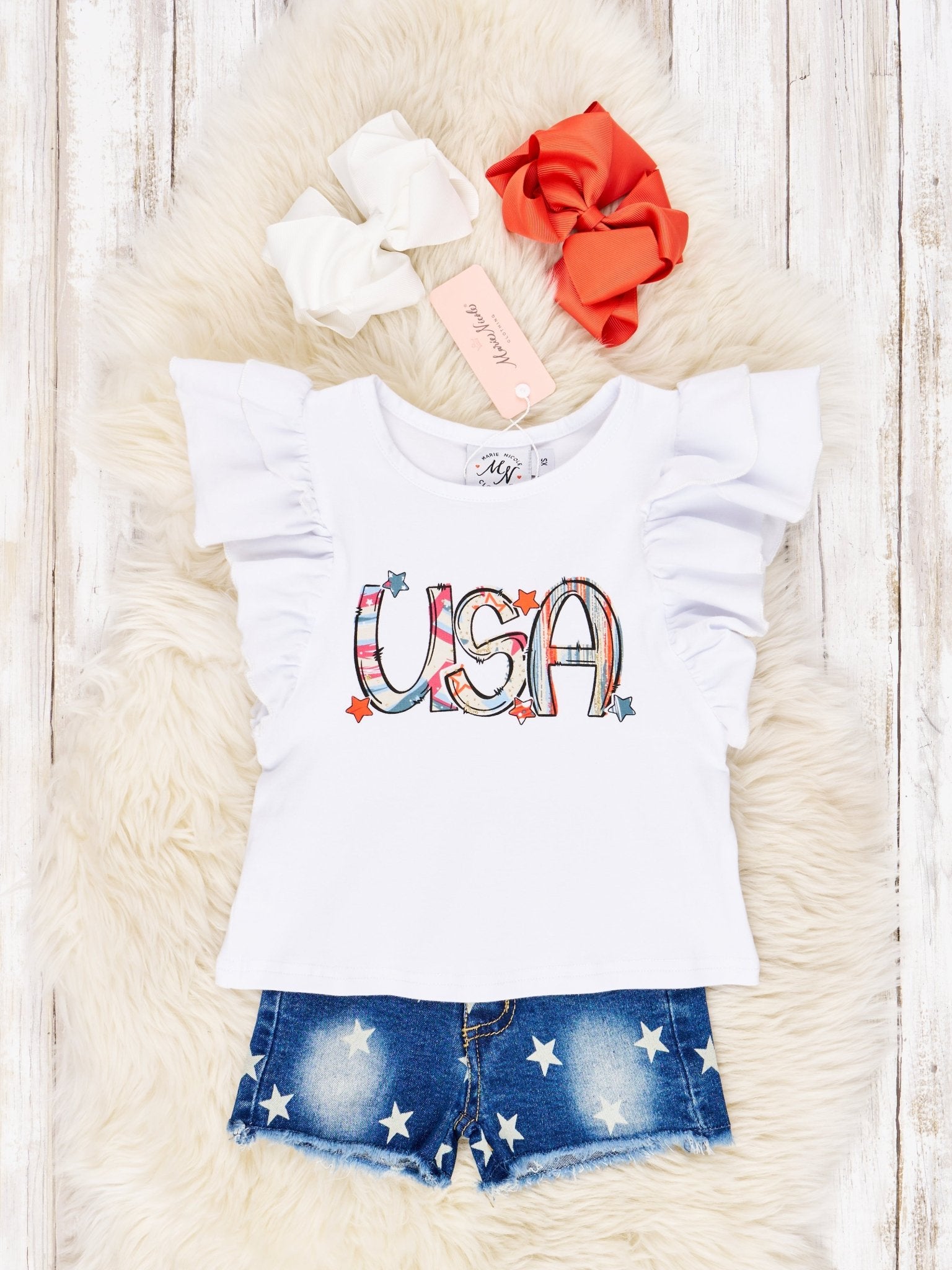 USA Ruffle Denim Outfit - Marie Nicole Clothing