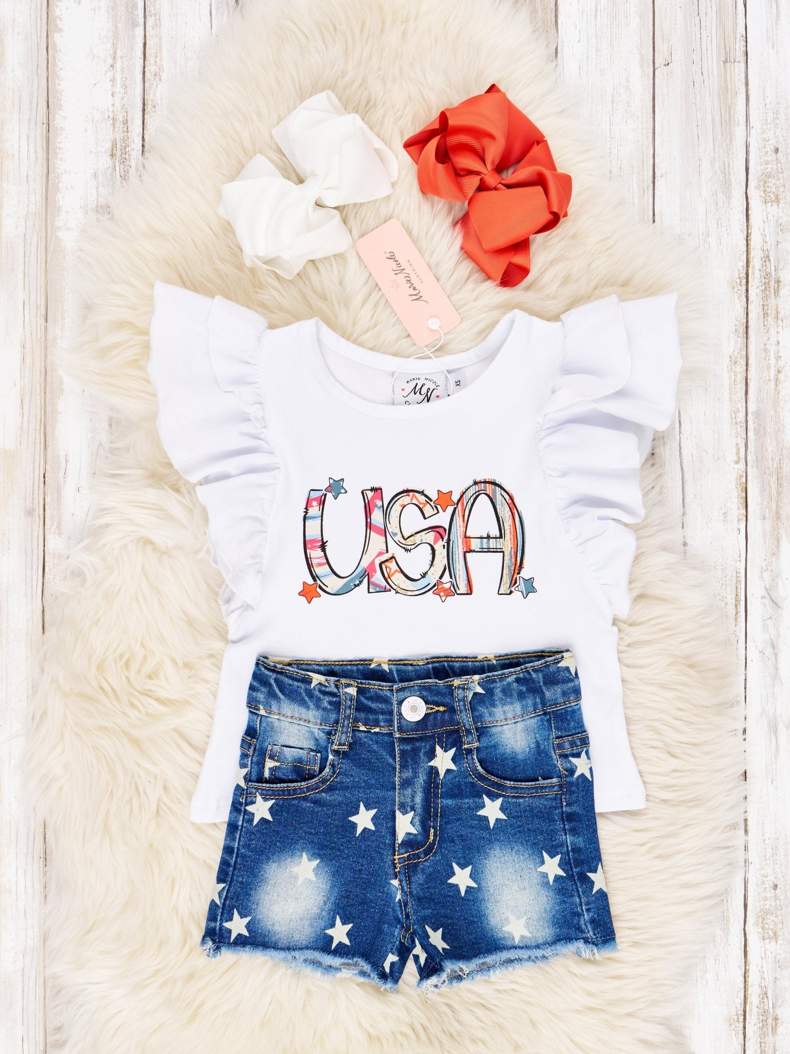 USA Ruffle Denim Outfit - Marie Nicole Clothing