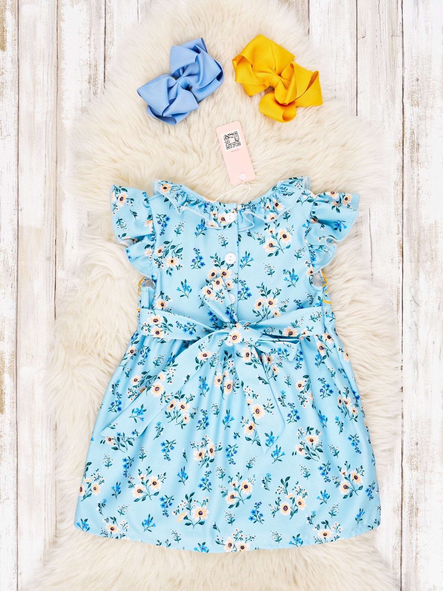 Smocked Cornflower Ruffle Tie Dress - Marie Nicole Clothing