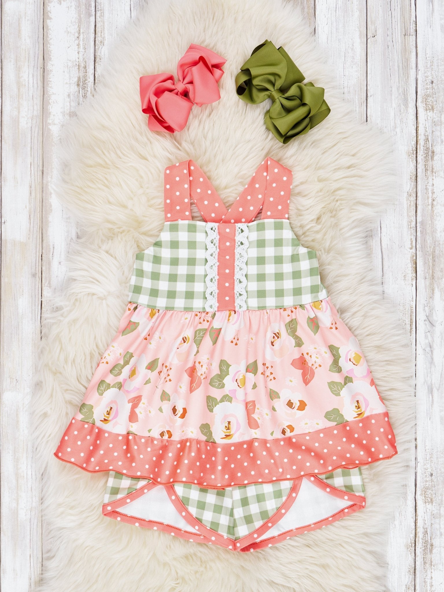 Floral Gingham Tank Ruffle Outfit - Marie Nicole Clothing