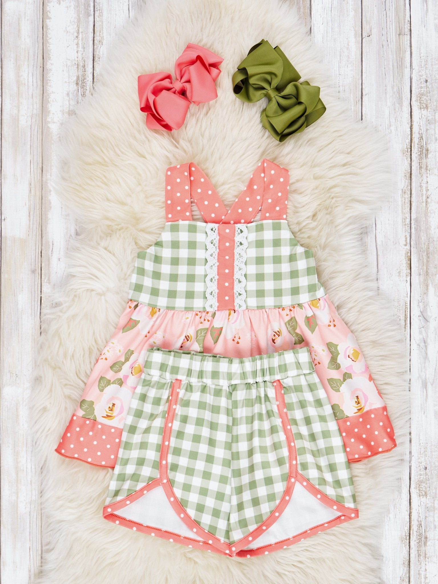 Floral Gingham Tank Ruffle Outfit - Marie Nicole Clothing