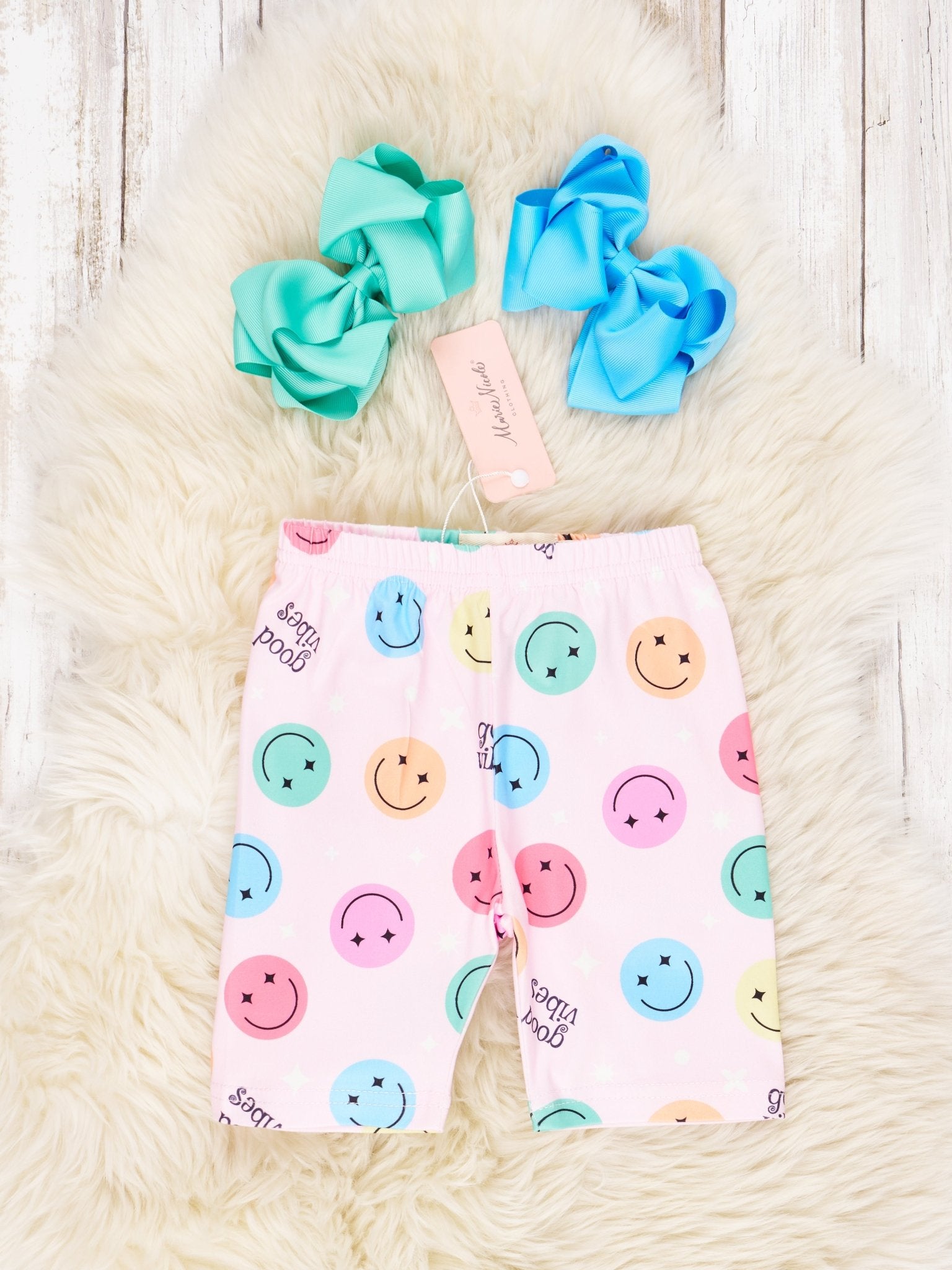 Smiley "Good Vibes" Long Biker Shorts - Marie Nicole Clothing