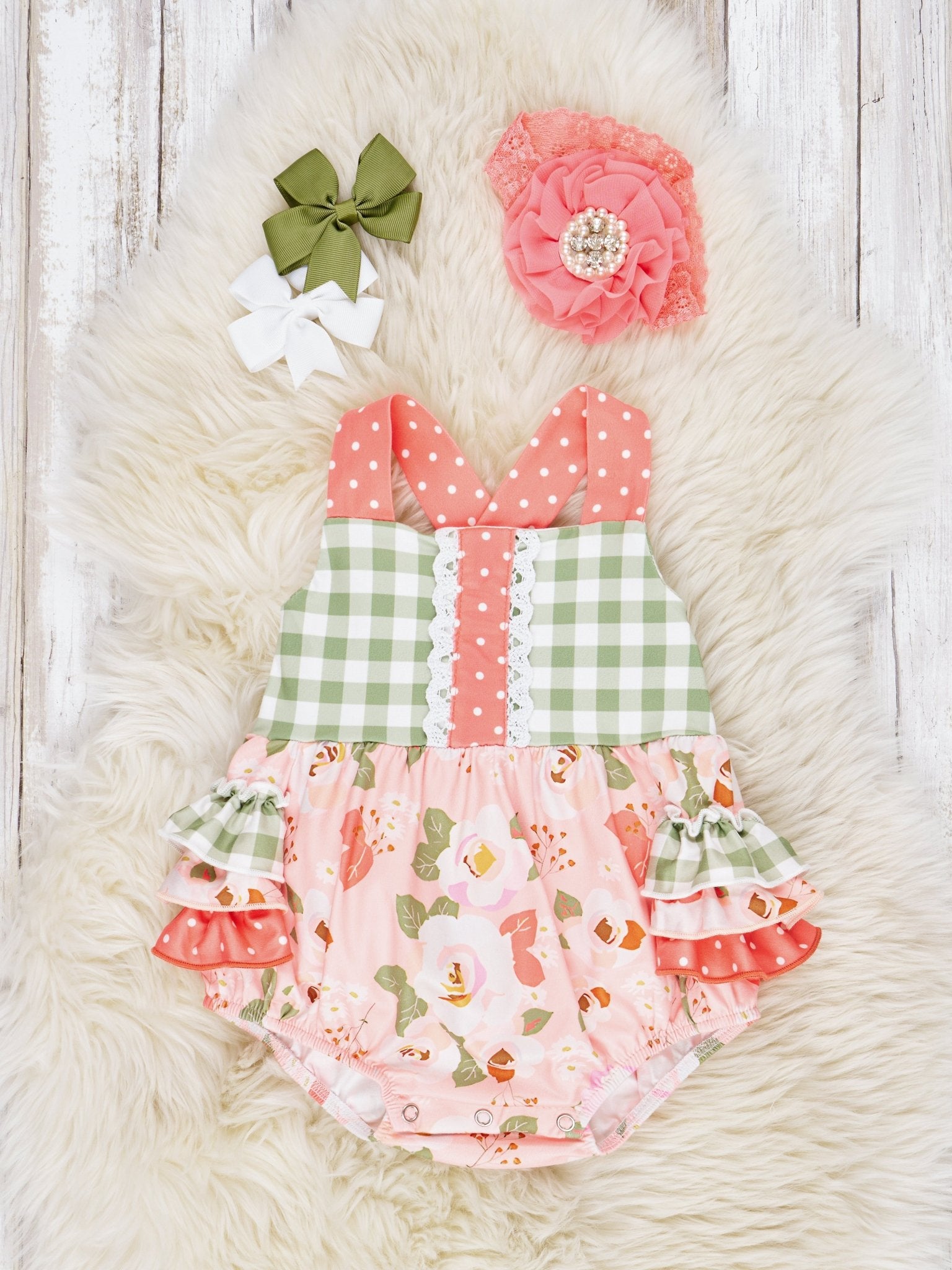 Floral Gingham Tank Ruffle Bubble - Marie Nicole Clothing
