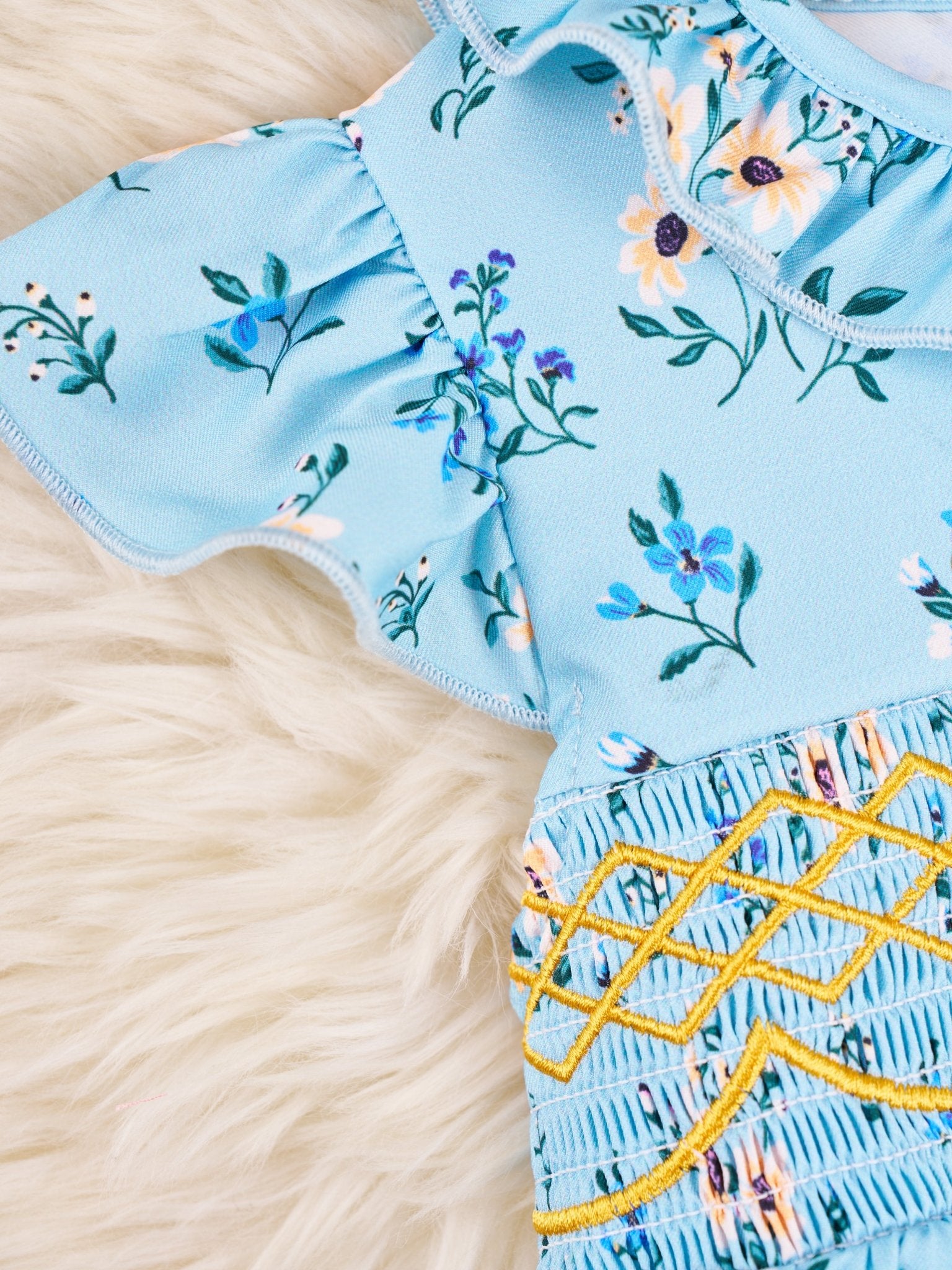Smocked Cornflower Ruffle Tie Dress - Marie Nicole Clothing