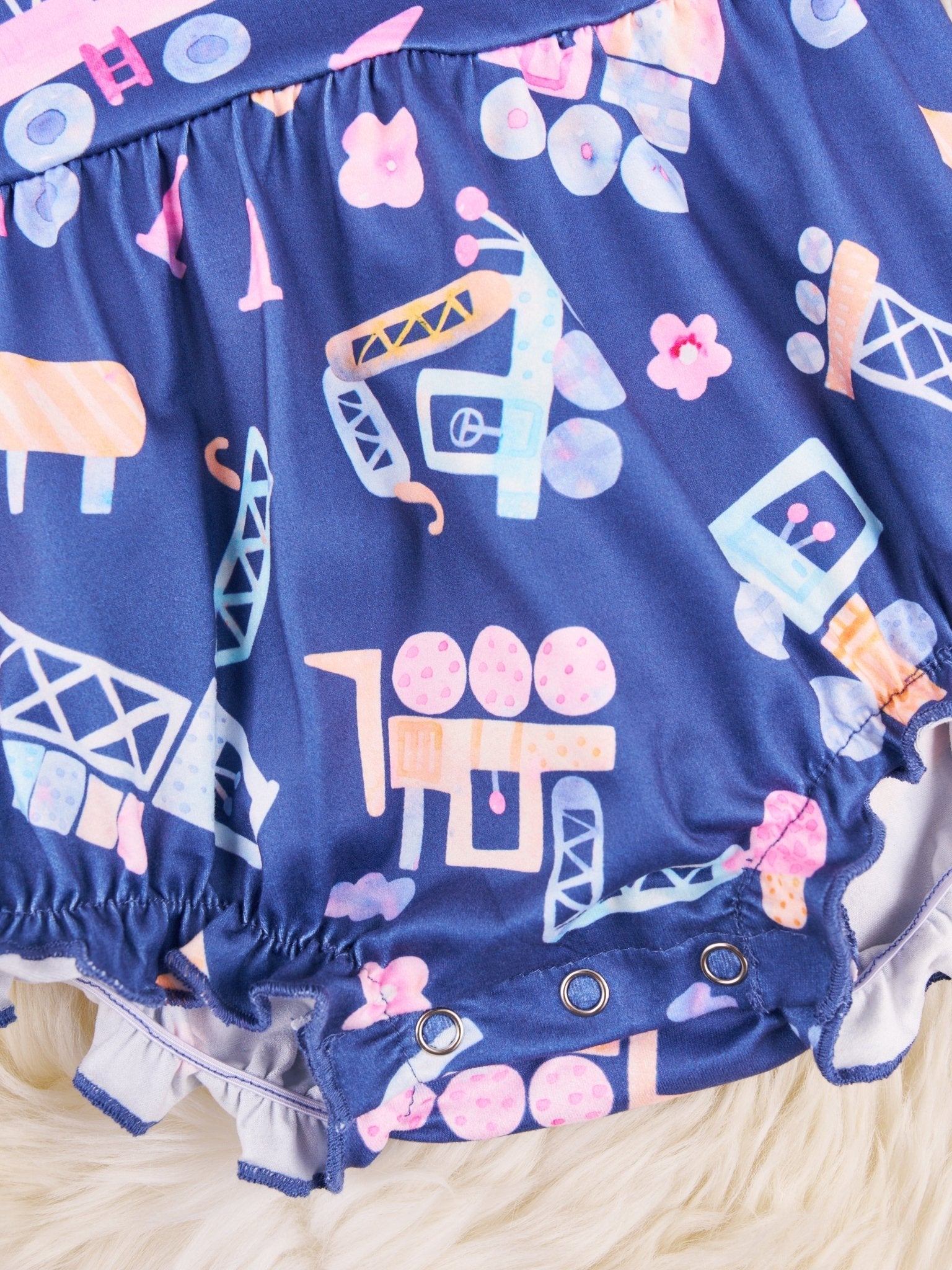 Navy Excavator Ruffle Bubble Romper - Marie Nicole Clothing