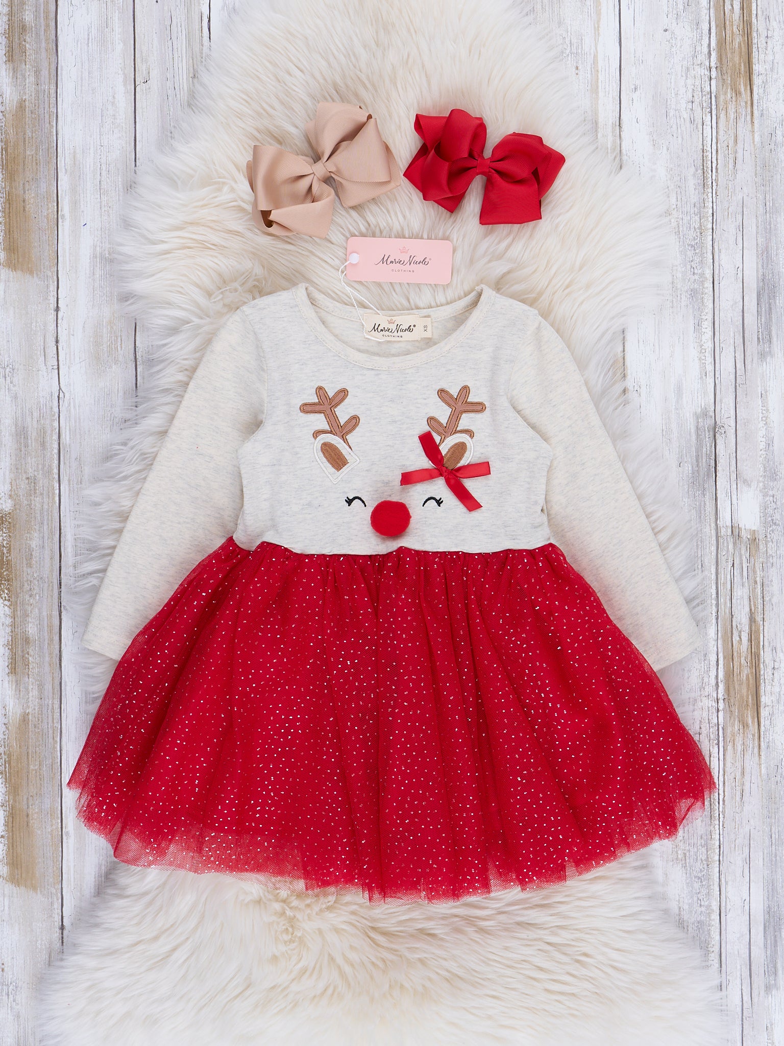 marie nicole christmas dress Swiss Dot Overlay Christmas Tree Dress
