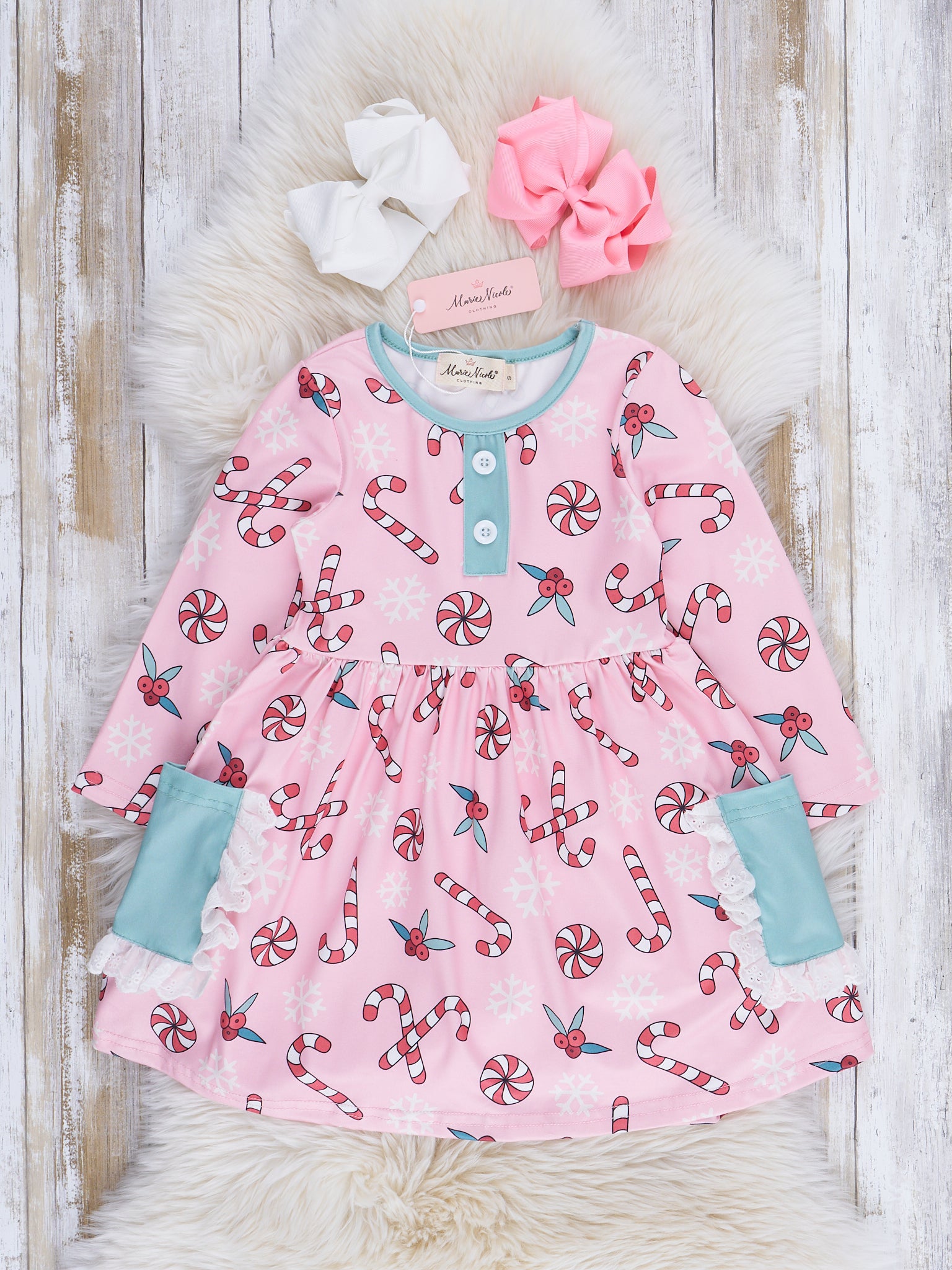 pink candy cane dress Frosted Pink Candy Cane Christmas Ruffled Tutu Dress Mia Belle Girls, Pink, 3T