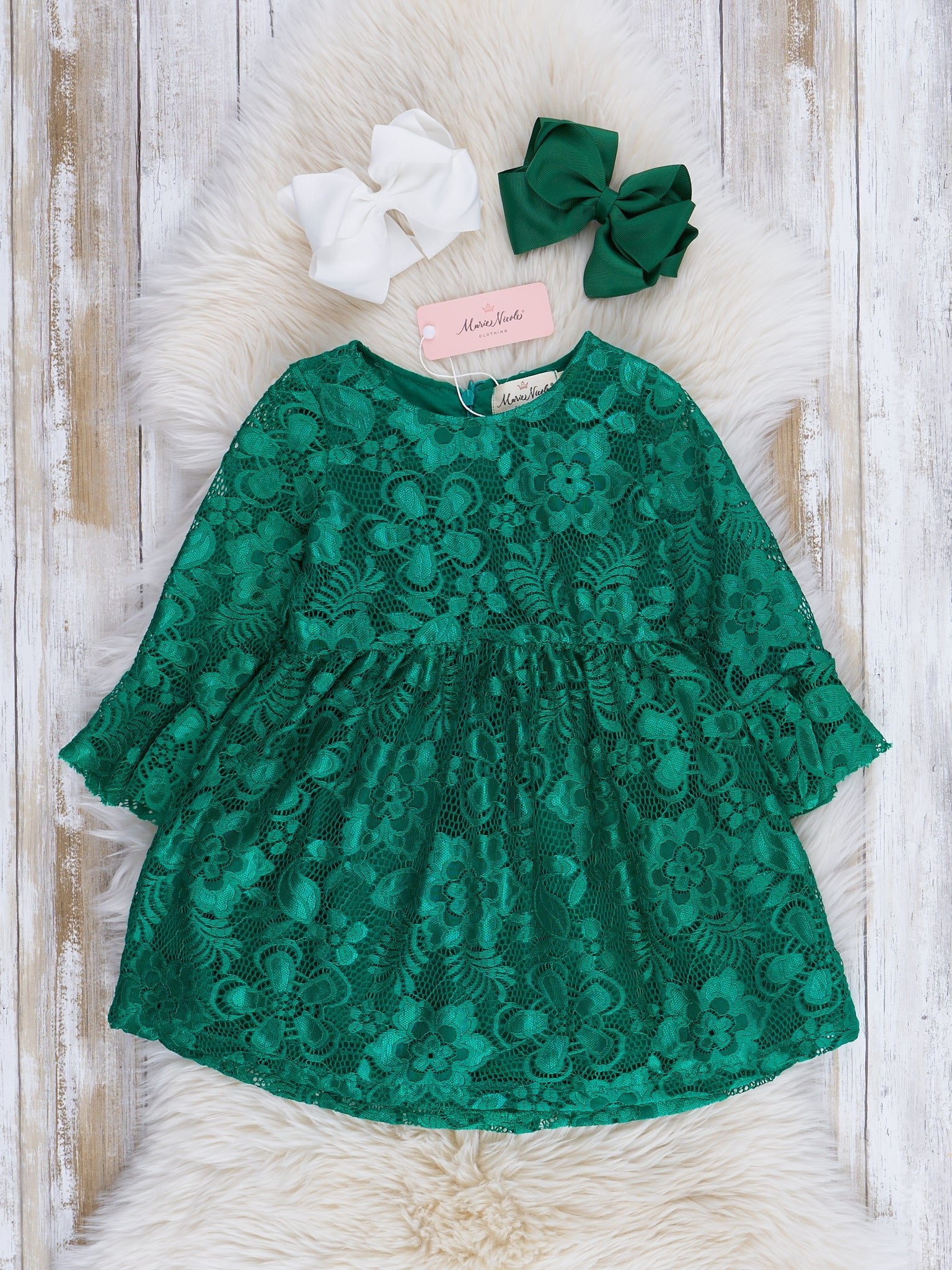 Infant Girl Classics Dress Lace Bell Sleeve Dress - Green Marie Nicole XS(18/24mos) Infant Girl Classics Dress Lace Bell Sleeve Dress - Green Marie Nicole XS(18/24mos)