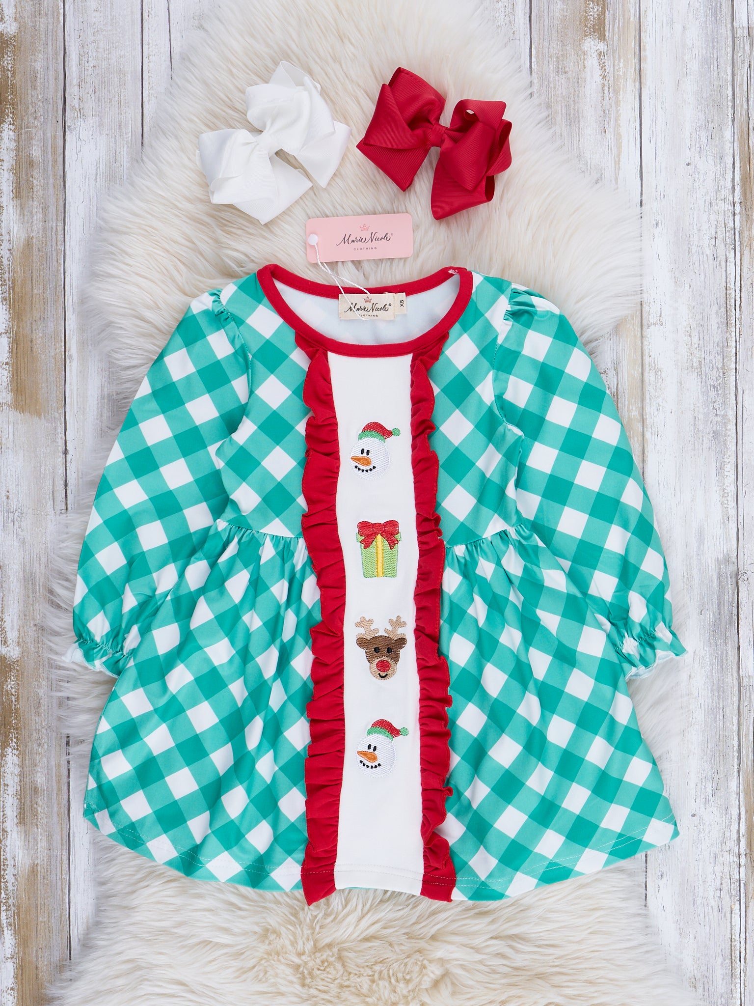 Embroidered Holiday Gingham Dress