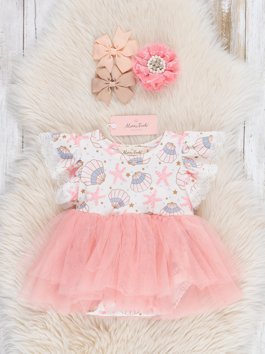 Coral Seashell Tulle Ruffle Bubble – Marie Nicole Clothing